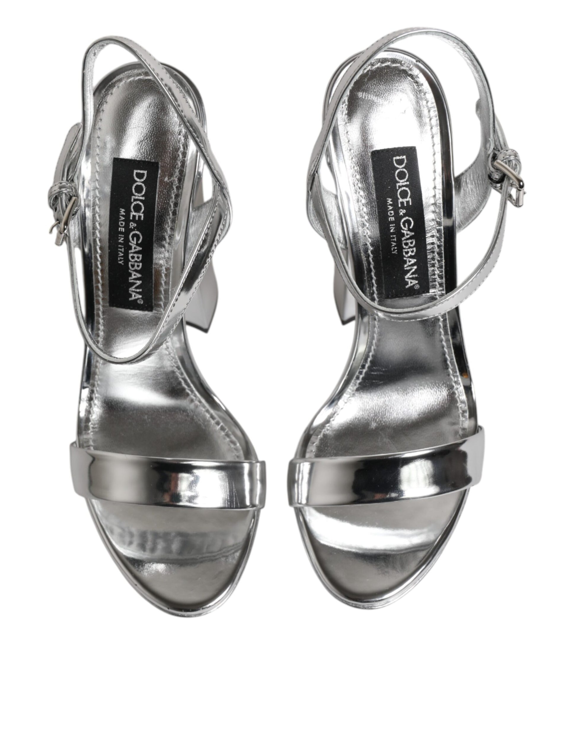 Dolce & Gabbana Silver Leather Platform Keira Sandals Shoes
