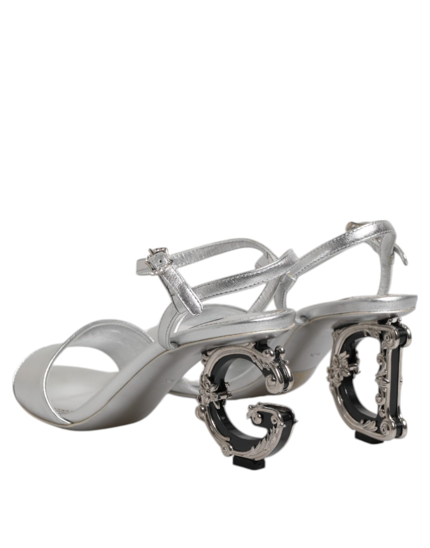 Dolce & Gabbana Silver Leather DG Heels Keira Sandals Shoes | Regal Royce