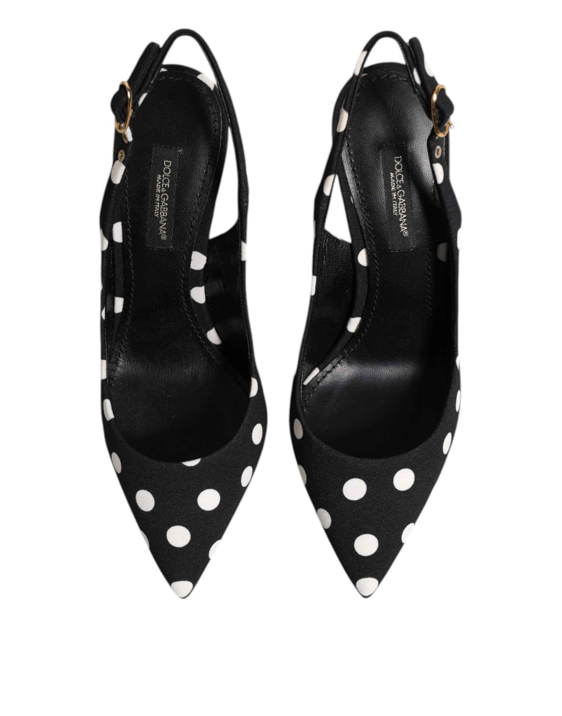 Dolce & Gabbana Black White Dotted Stiletto Slingback Shoes | Regal Royce