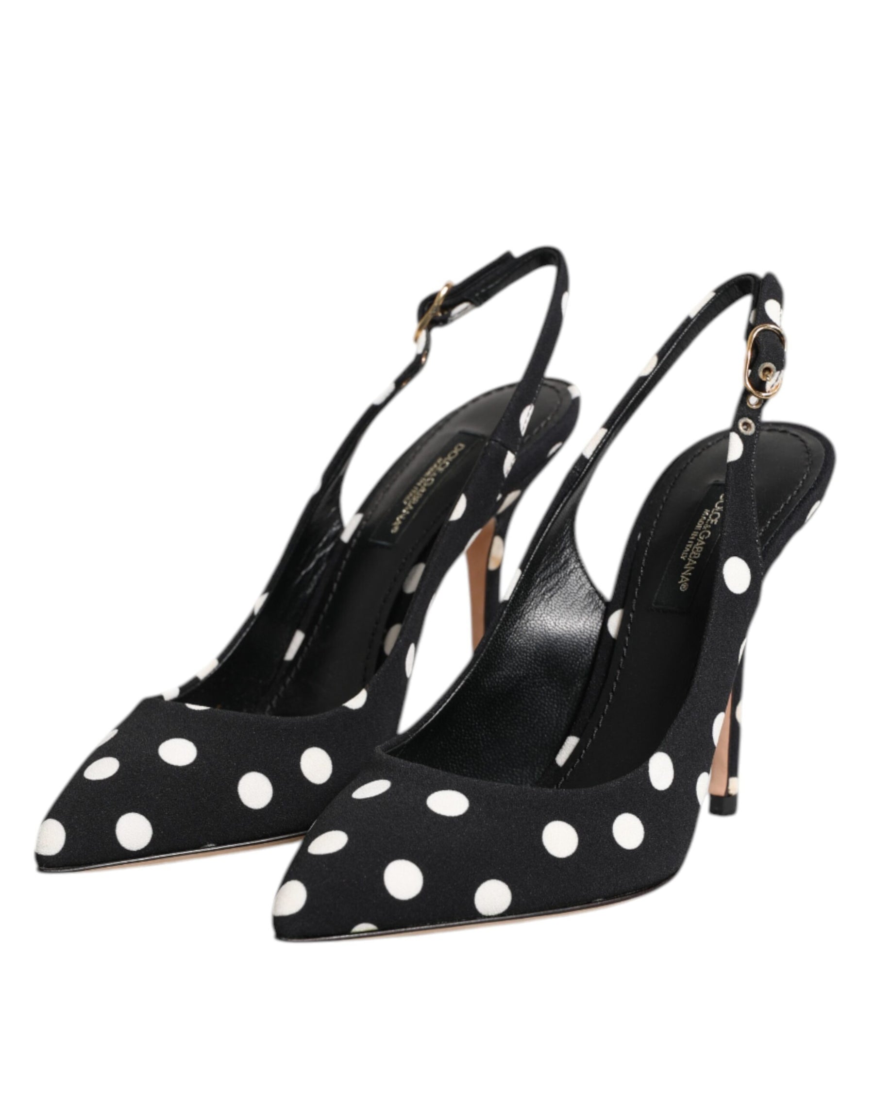Dolce & Gabbana Black White Dotted Stiletto Slingback Shoes | Regal Royce