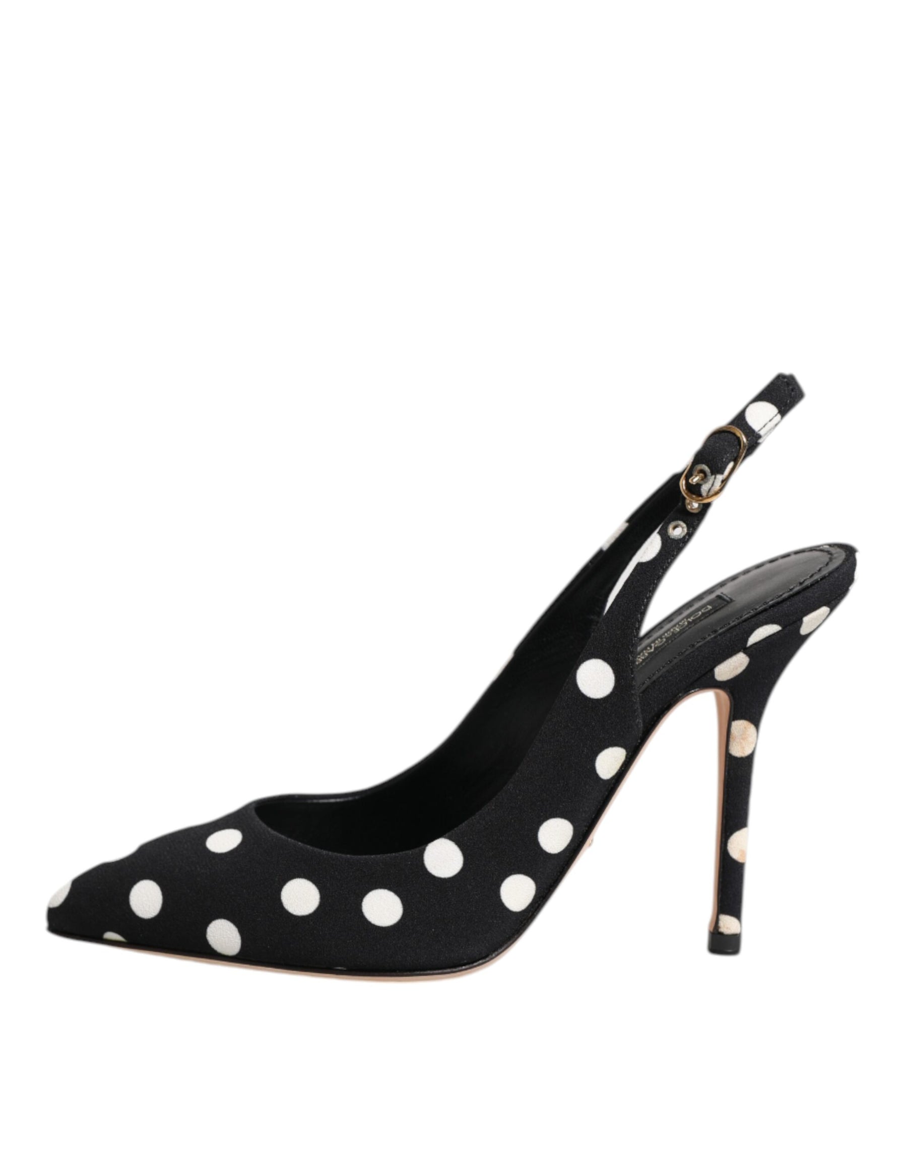 Dolce & Gabbana Black White Dotted Stiletto Slingback Shoes | Regal Royce