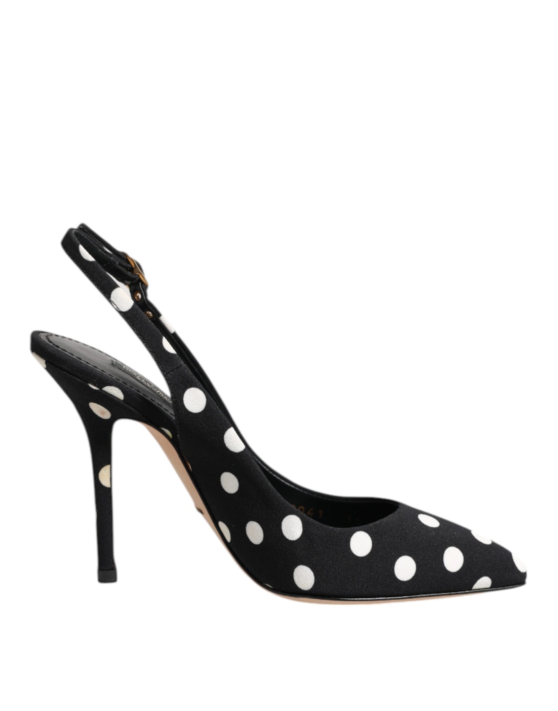 Dolce & Gabbana Black White Dotted Stiletto Slingback Shoes | Regal Royce