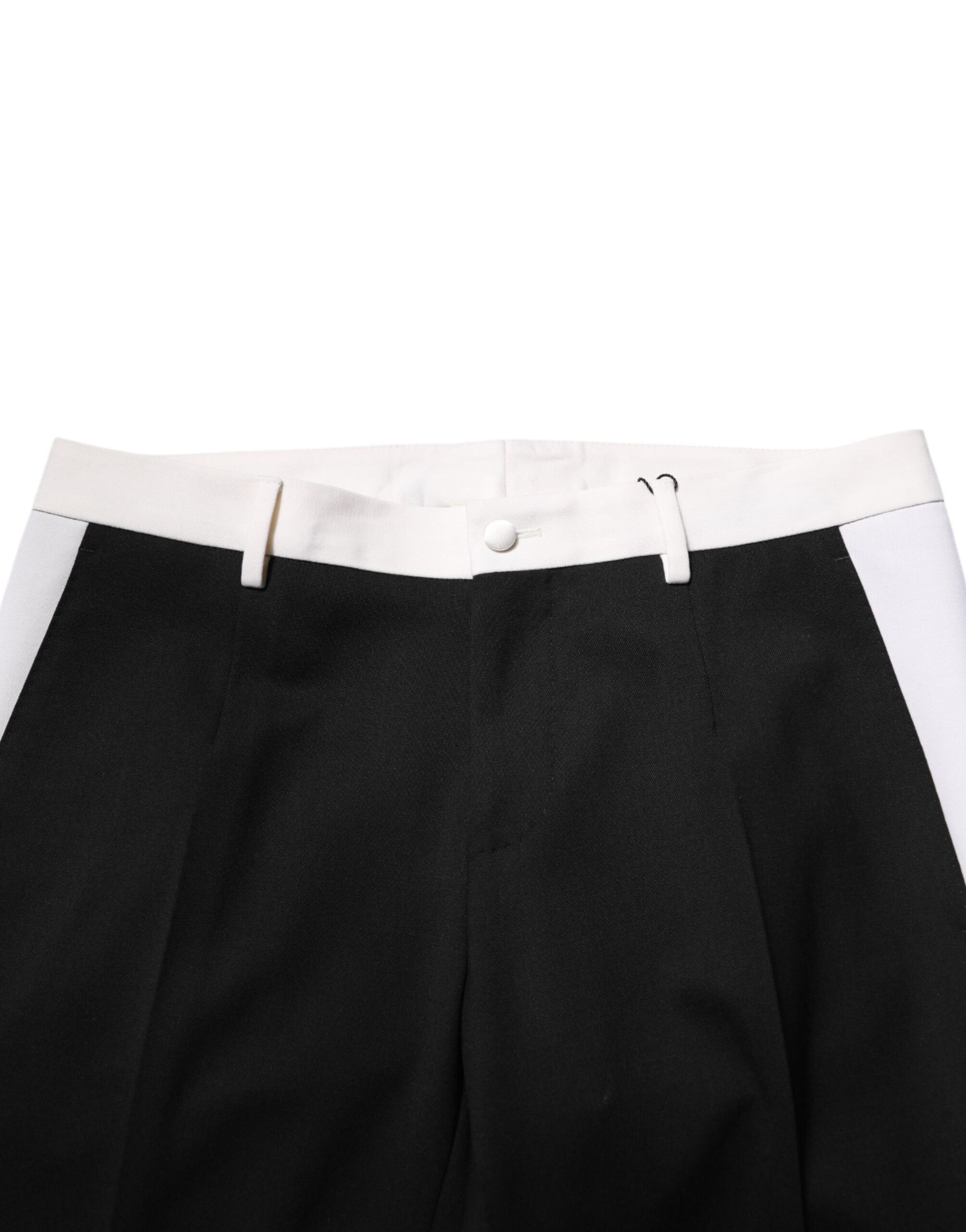 Dolce & Gabbana Black White Stripe Wool Men Trouser Pants | Regal Royce