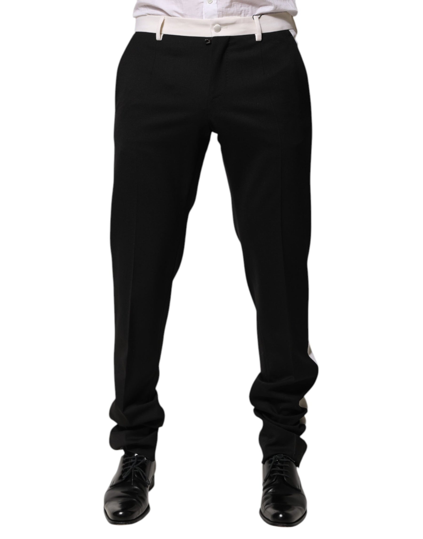 Dolce & Gabbana Black White Stripe Wool Men Trouser Pants | Regal Royce