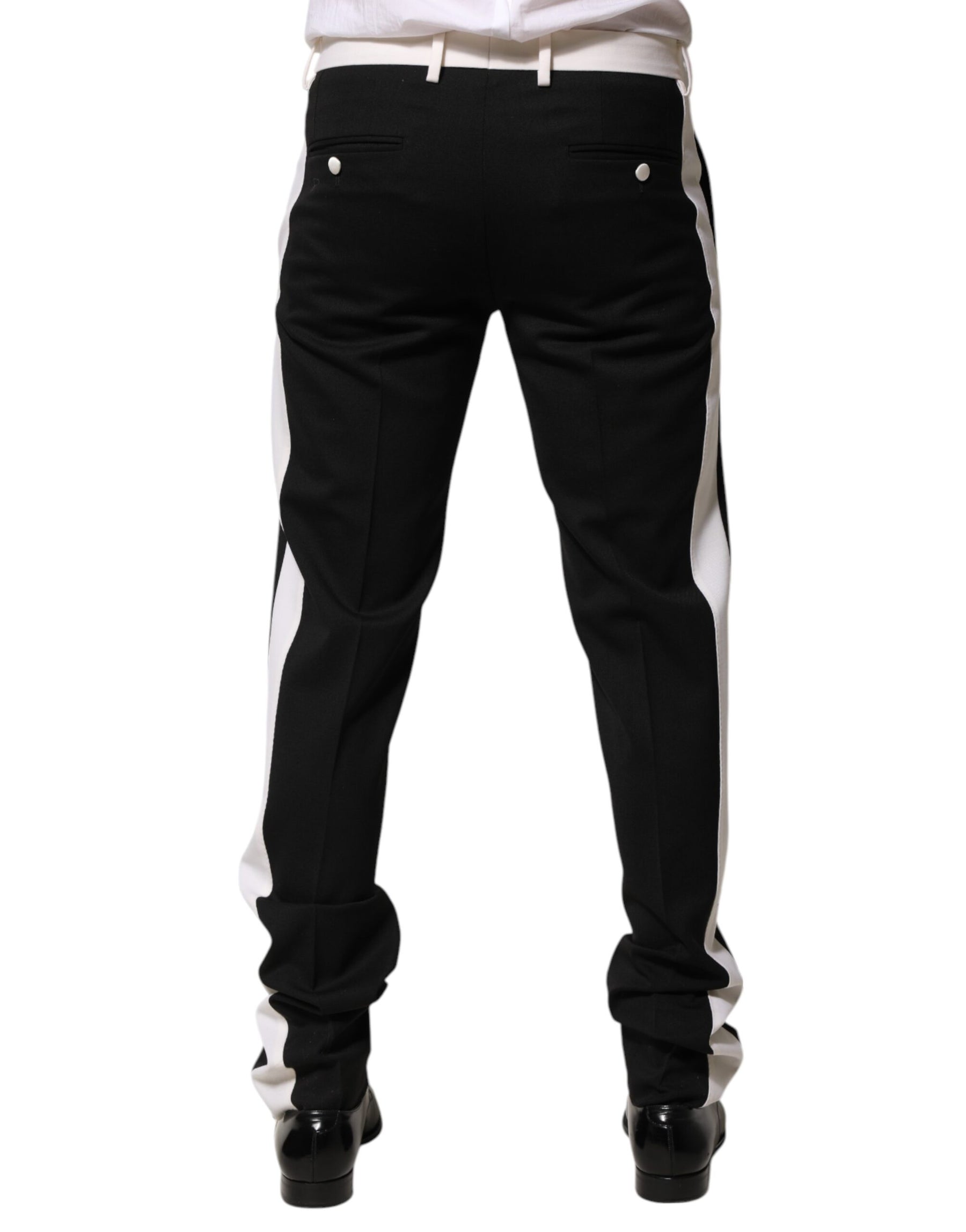 Dolce & Gabbana Black White Stripe Wool Men Trouser Pants | Regal Royce