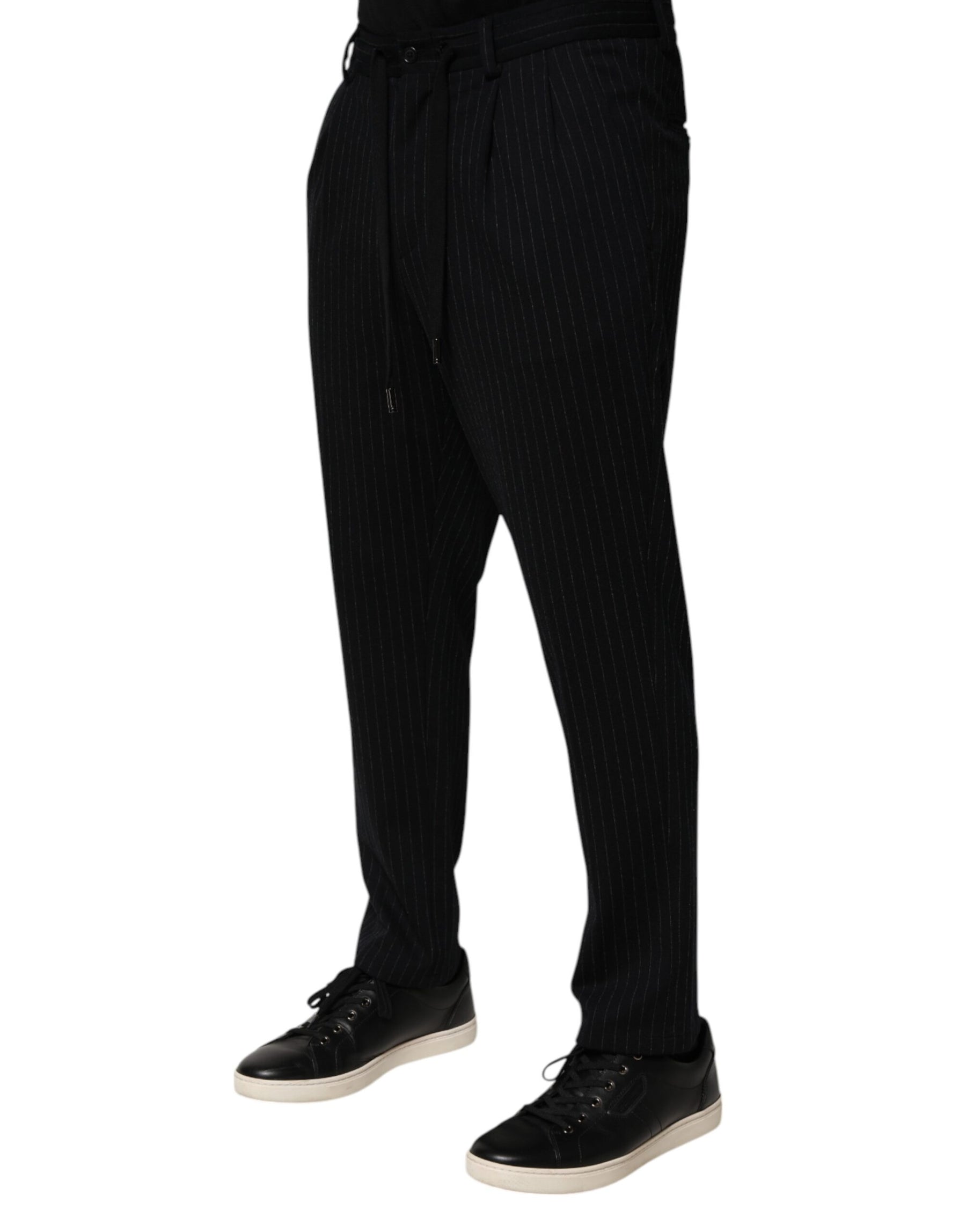 Dolce & Gabbana Black Stripes Viscose Skinny Dress Men Pants | Regal Royce