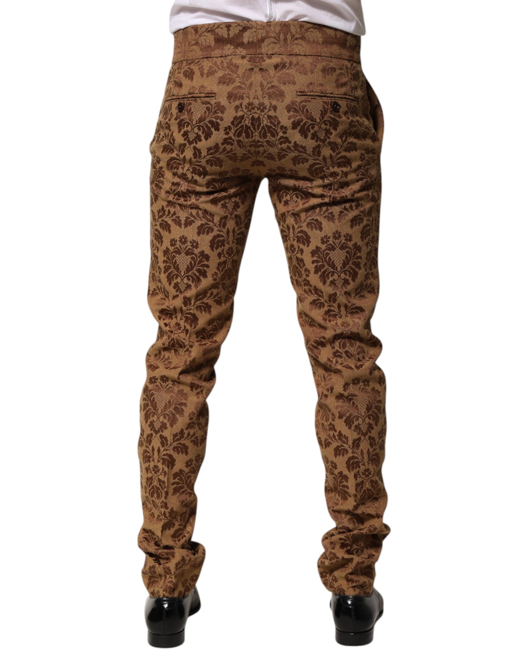 Dolce & Gabbana Brown Floral Jacquard Men Skinny Trouser Pants | Regal Royce