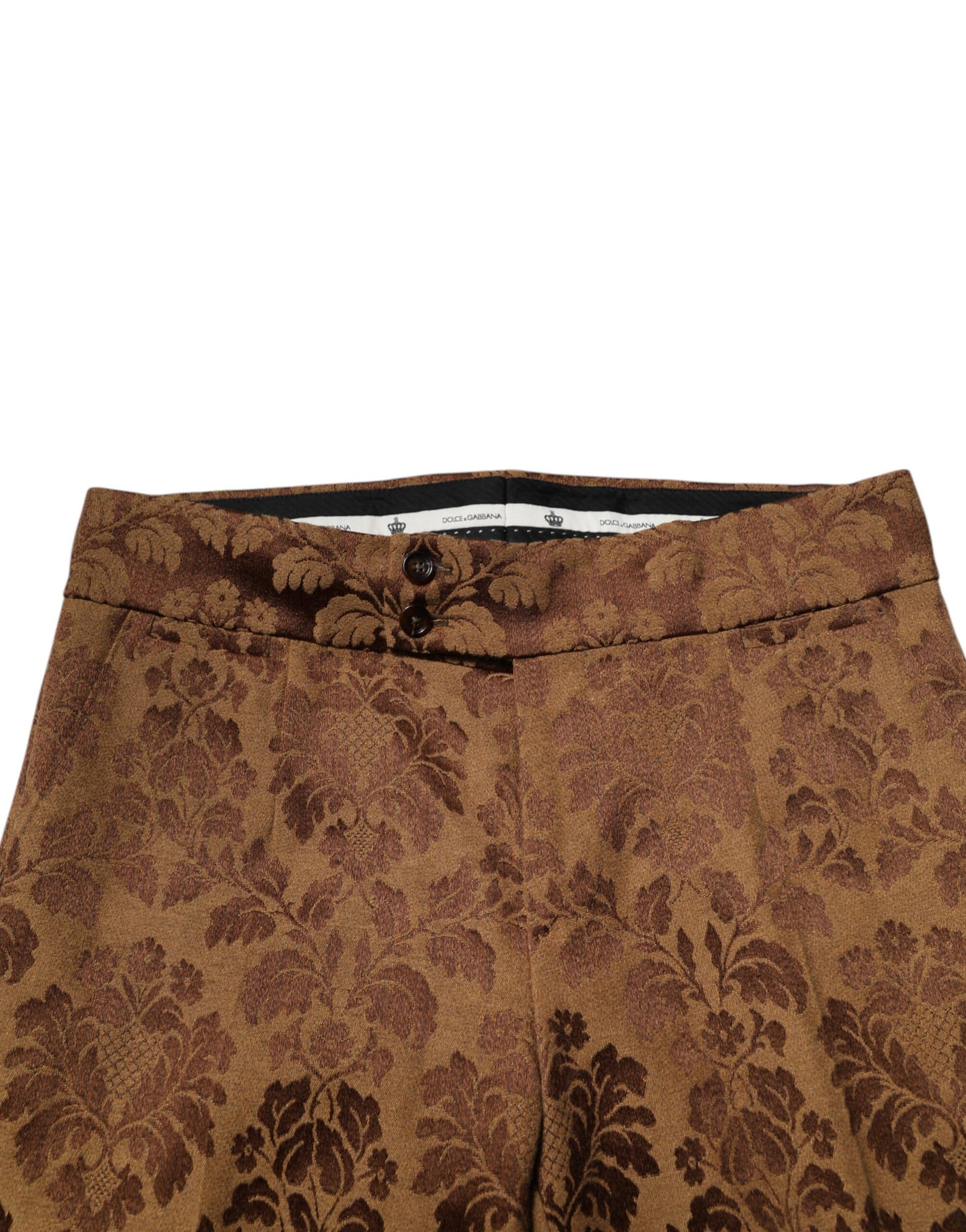 Dolce & Gabbana Brown Floral Jacquard Men Skinny Trouser Pants | Regal Royce