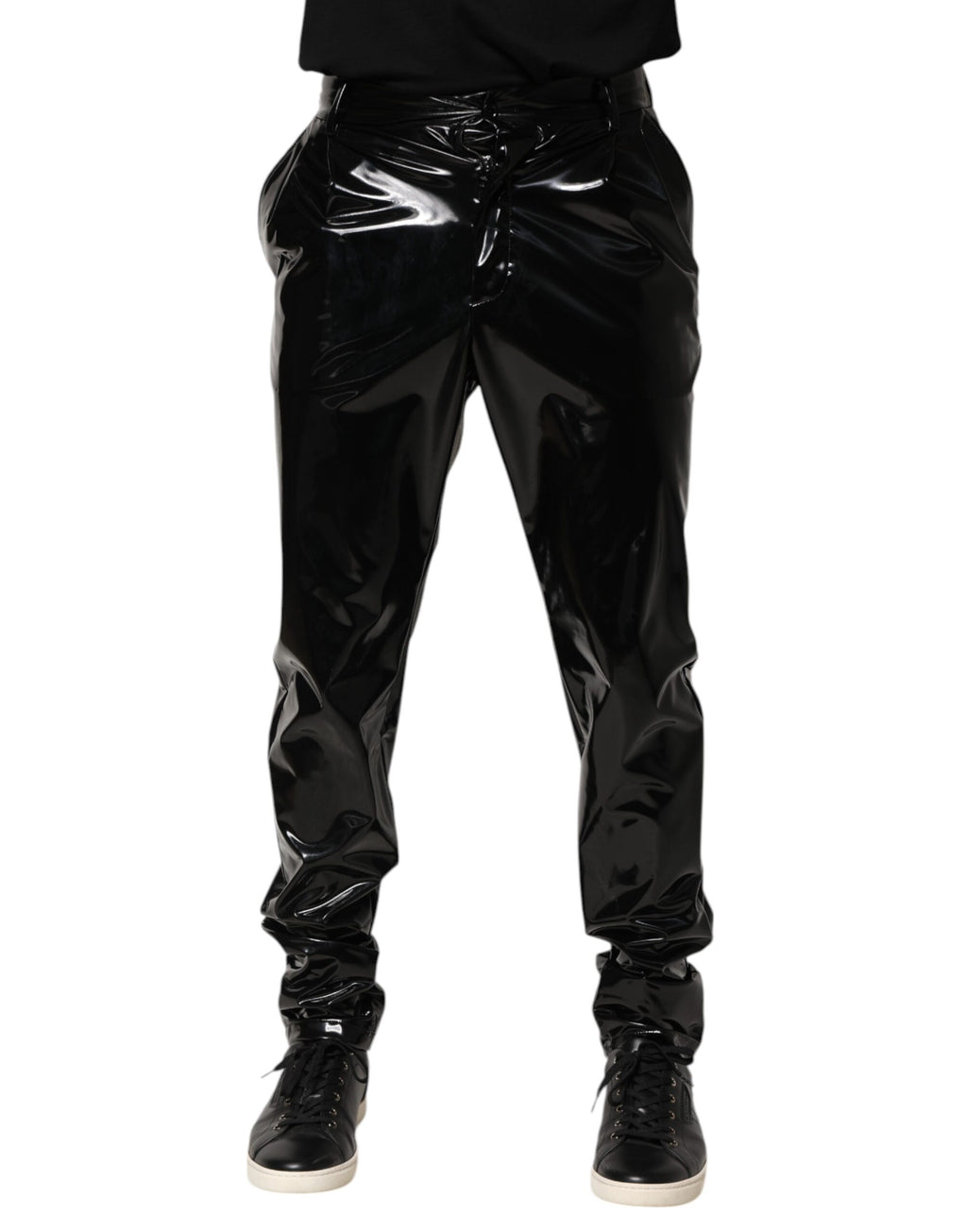 Dolce & Gabbana Black Polyester Mid Waist Men Trouser Pants