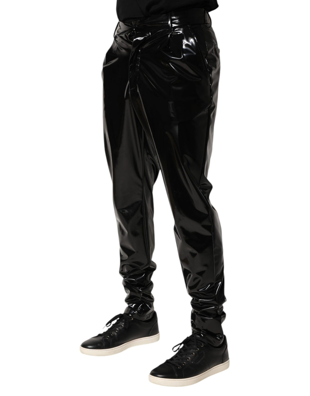 Dolce & Gabbana Black Polyester Mid Waist Men Trouser Pants