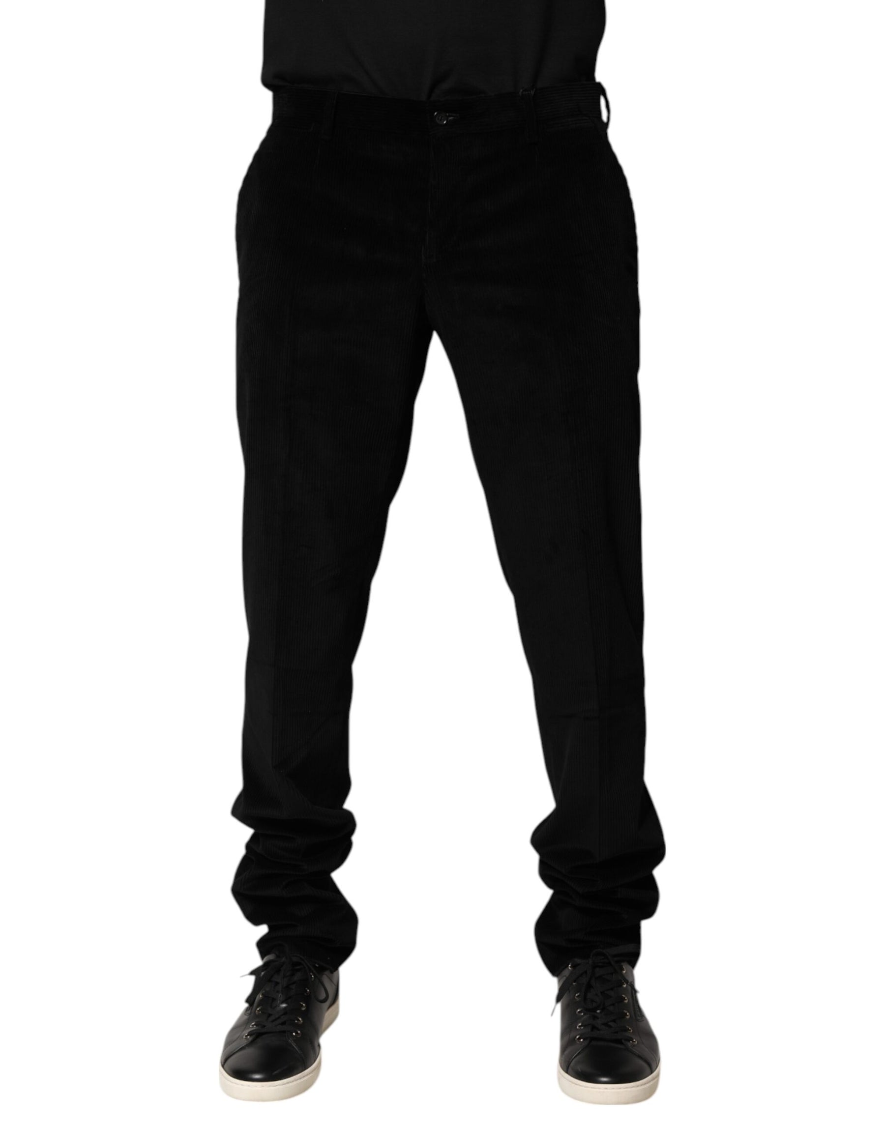 Dolce & Gabbana Black Cotton Men Dress Formal Trouser Pants | Regal Royce
