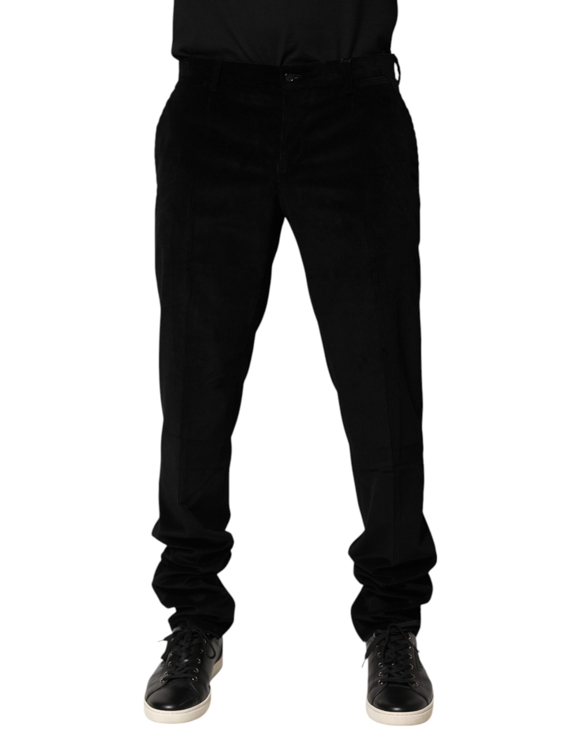 Dolce & Gabbana Black Cotton Men Dress Formal Trouser Pants