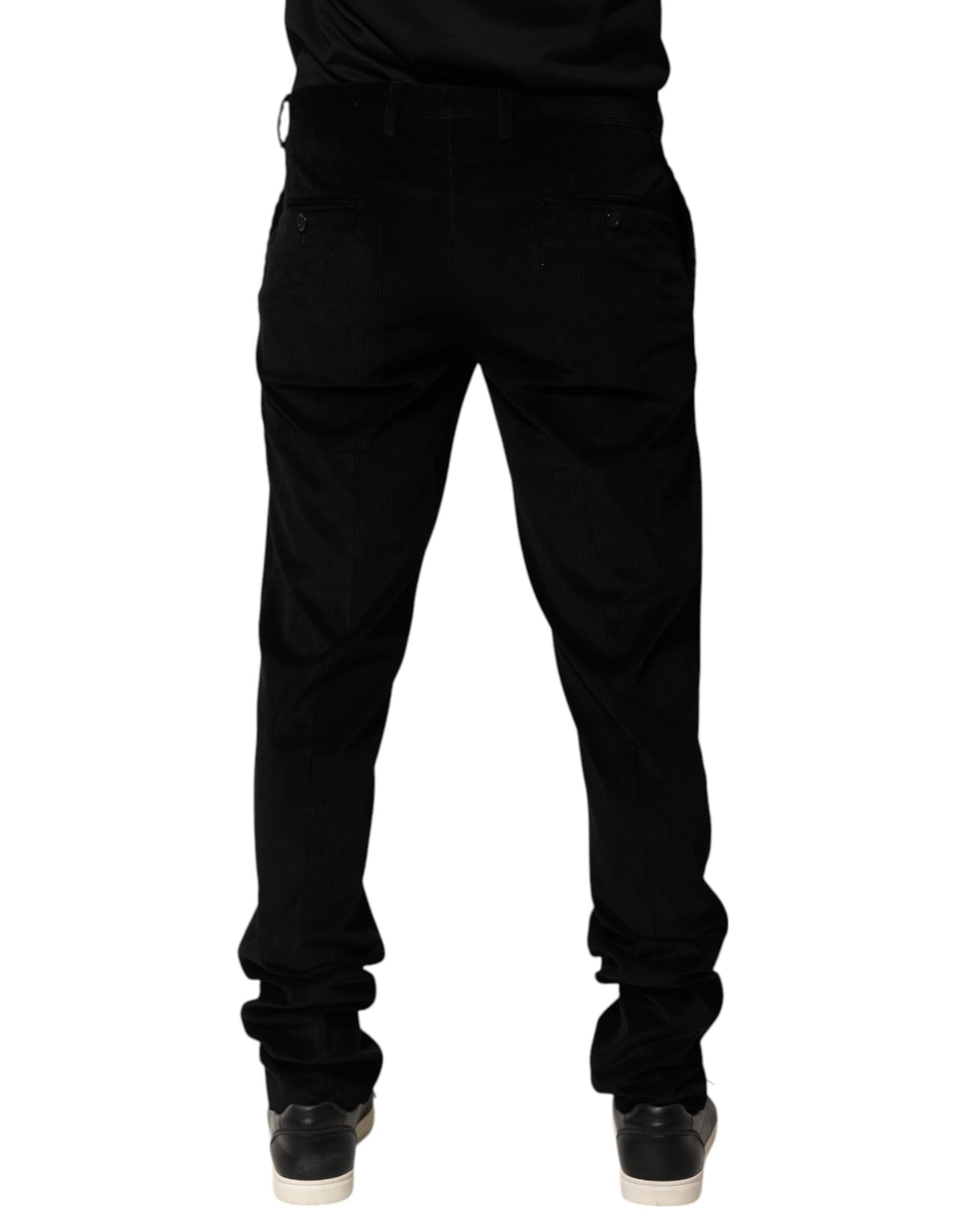 Dolce & Gabbana Black Cotton Men Dress Formal Trouser Pants | Regal Royce