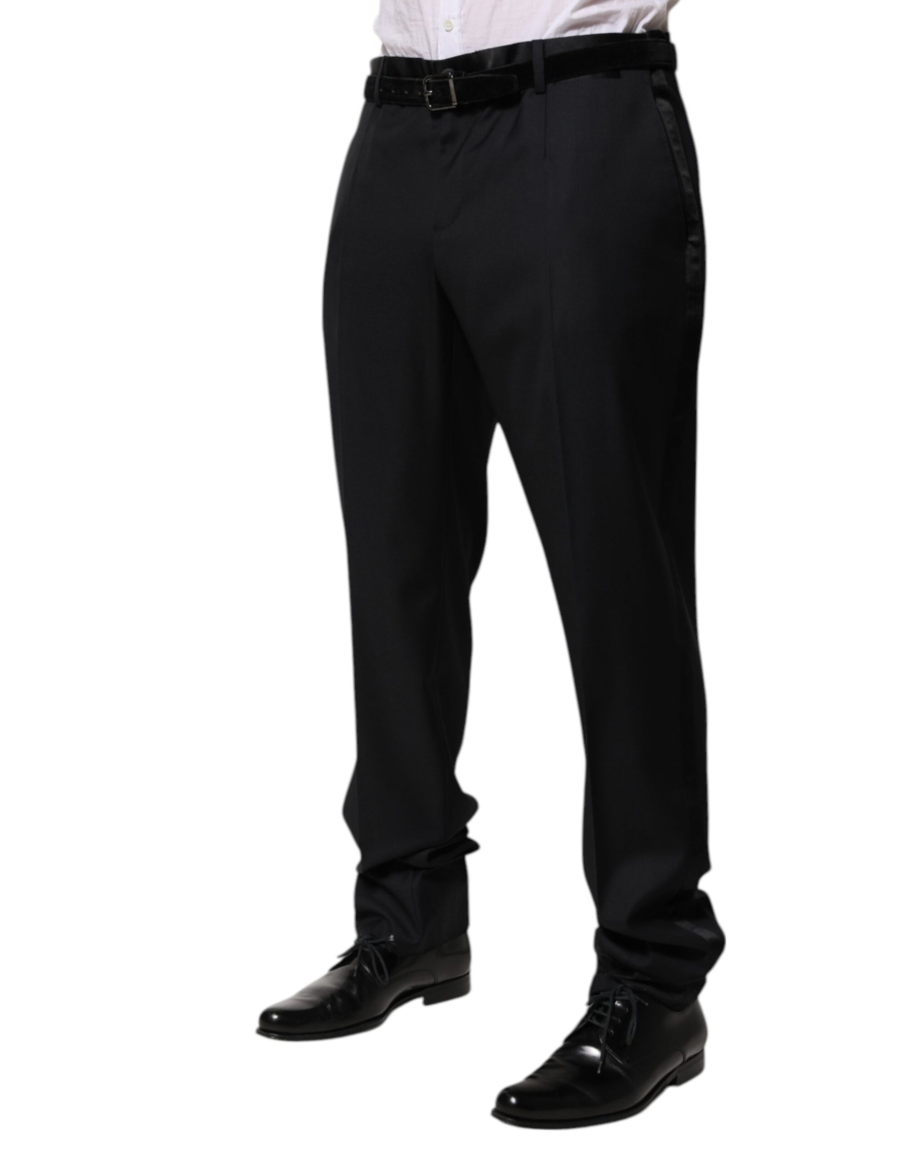 Dolce & Gabbana Black Wool Men Formal Dress Trouser Pants | Regal Royce