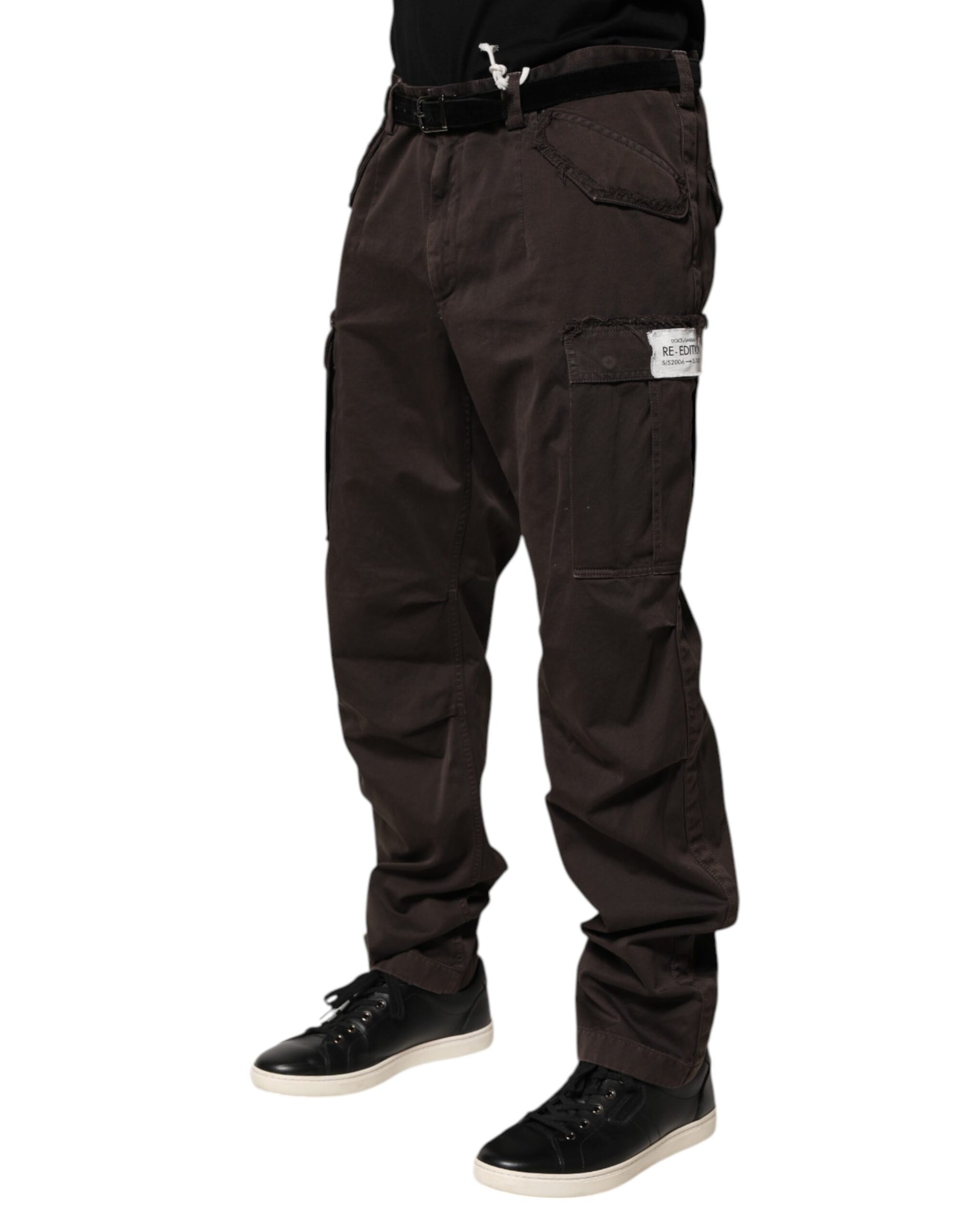 Dolce & Gabbana Brown Cotton Stretch Cargo Men Trouser Pants | Regal Royce
