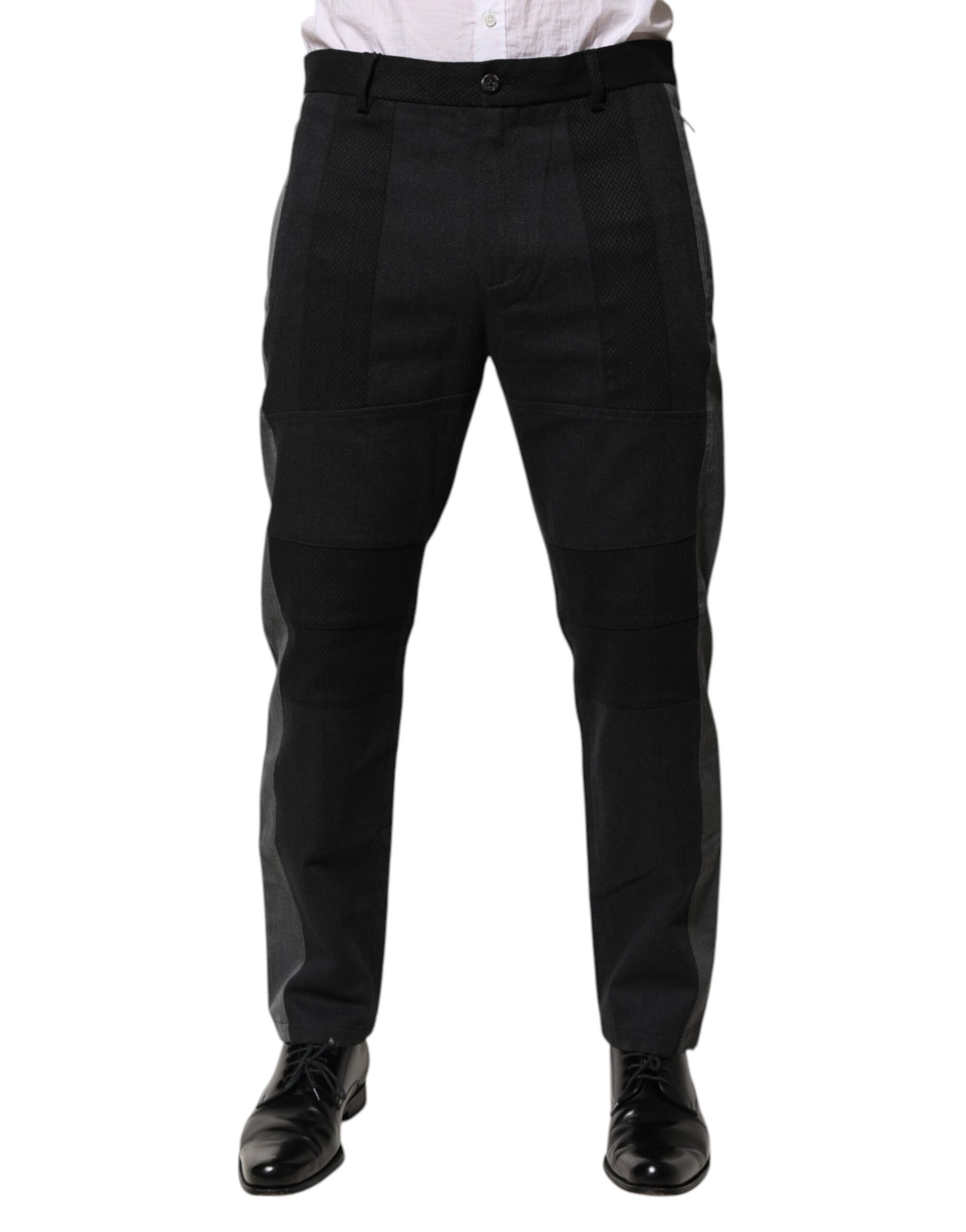 Dolce & Gabbana Black Gray Cotton Dress Formal Trouser Pants | Regal Royce