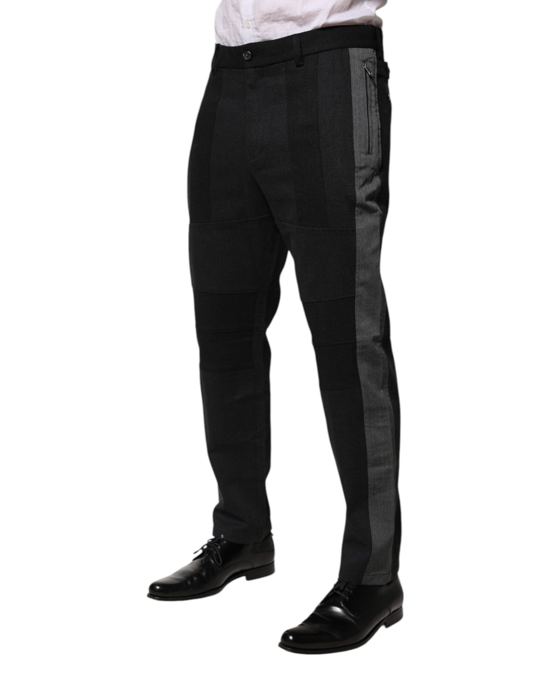 Dolce & Gabbana Black Gray Cotton Dress Formal Trouser Pants | Regal Royce