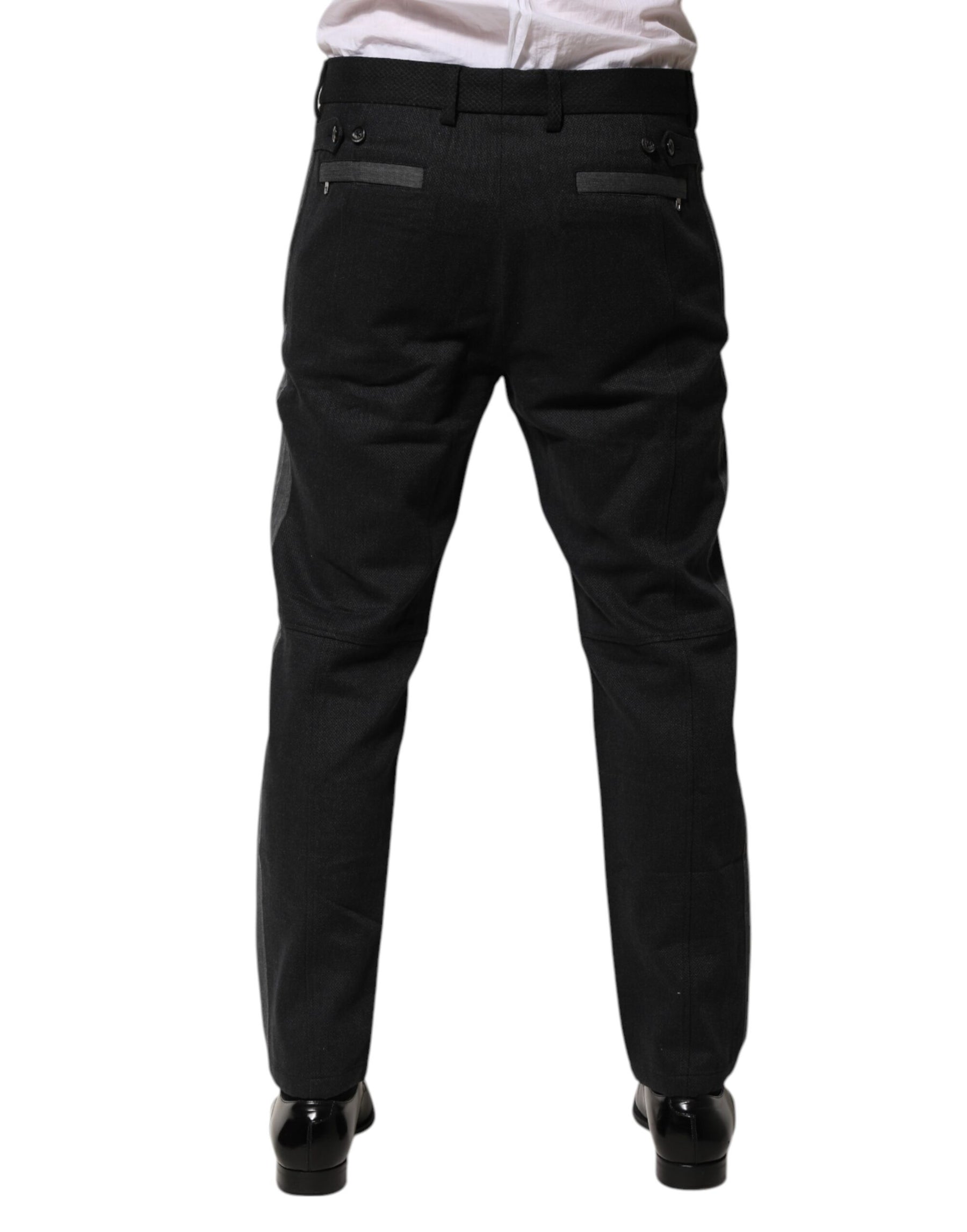 Dolce & Gabbana Black Gray Cotton Dress Formal Trouser Pants | Regal Royce