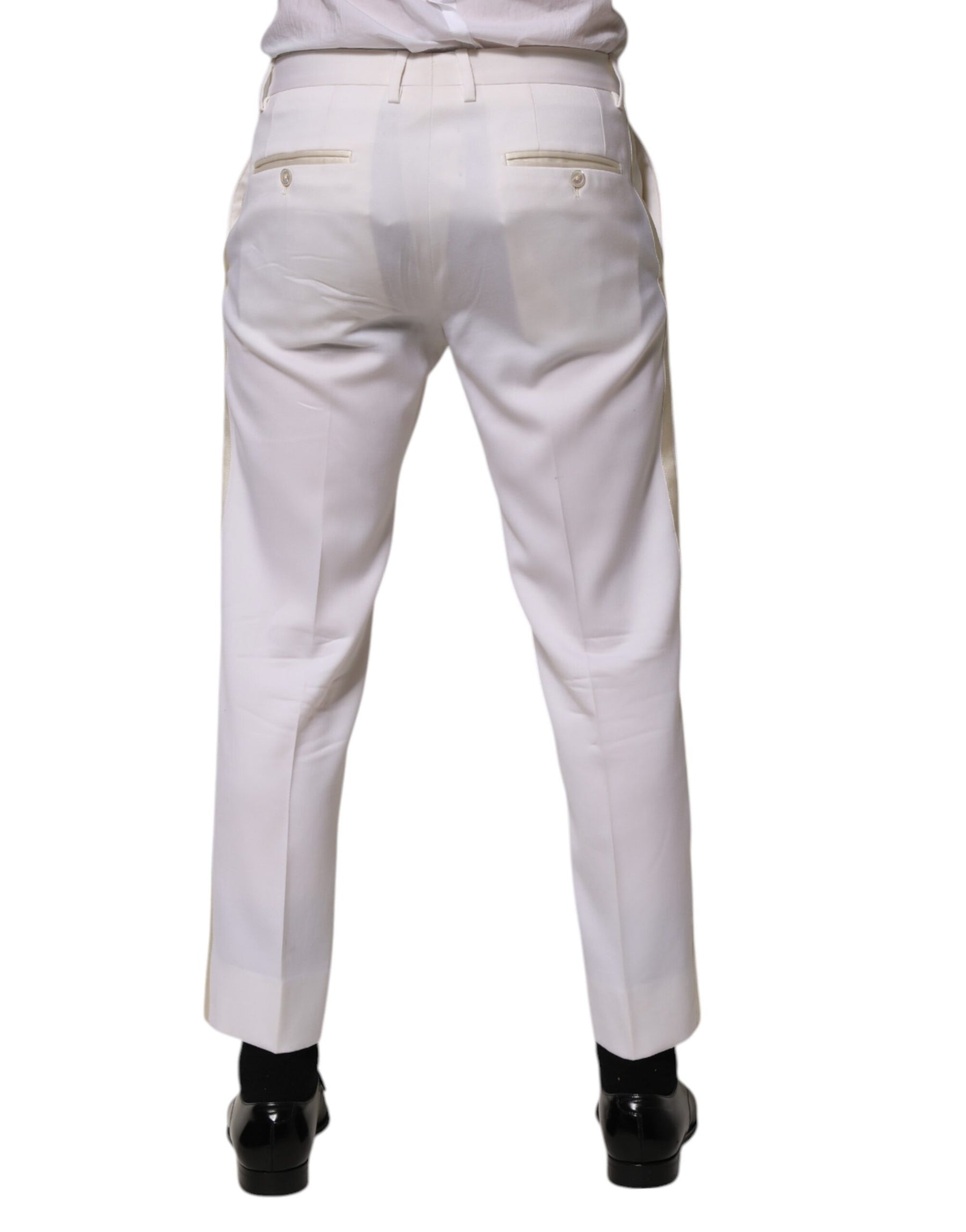 Dolce & Gabbana White Polyester Tapered Formal Trouser Pants | Regal Royce