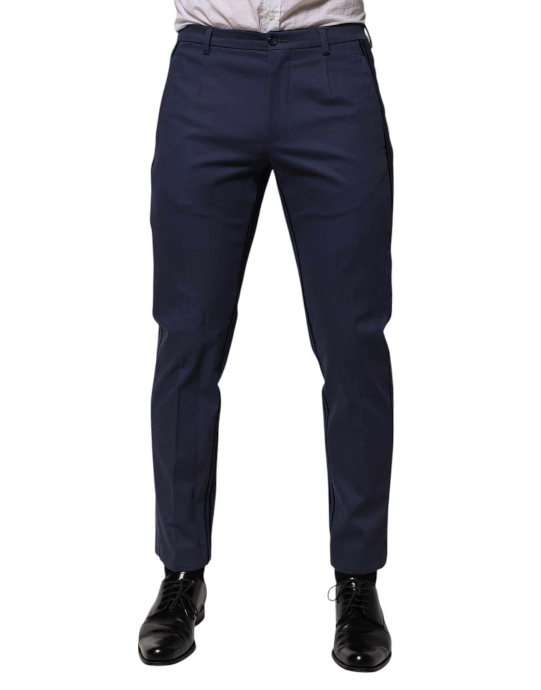 Dolce & Gabbana Blue Cotton Tapered Men Formal Trousers Pants | Regal Royce