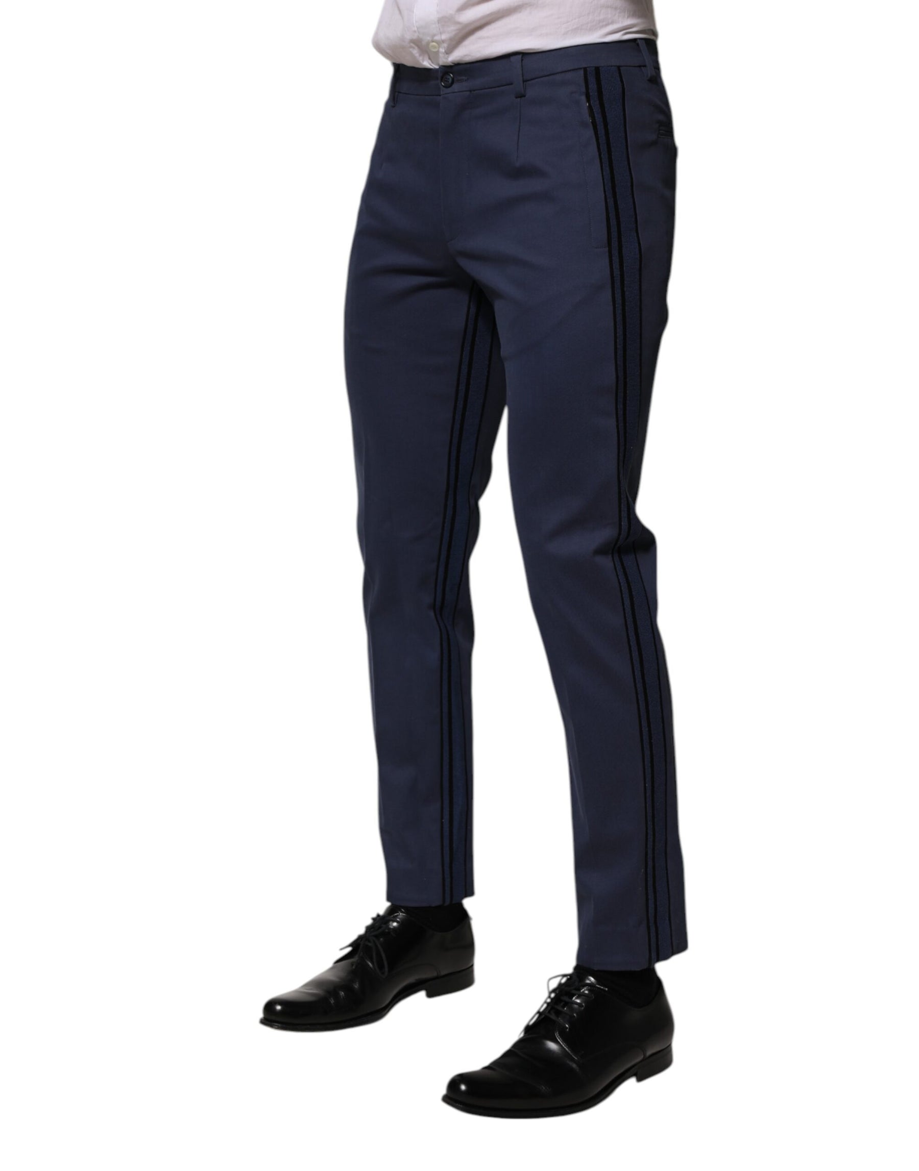 Dolce & Gabbana Blue Cotton Tapered Men Formal Trousers Pants | Regal Royce