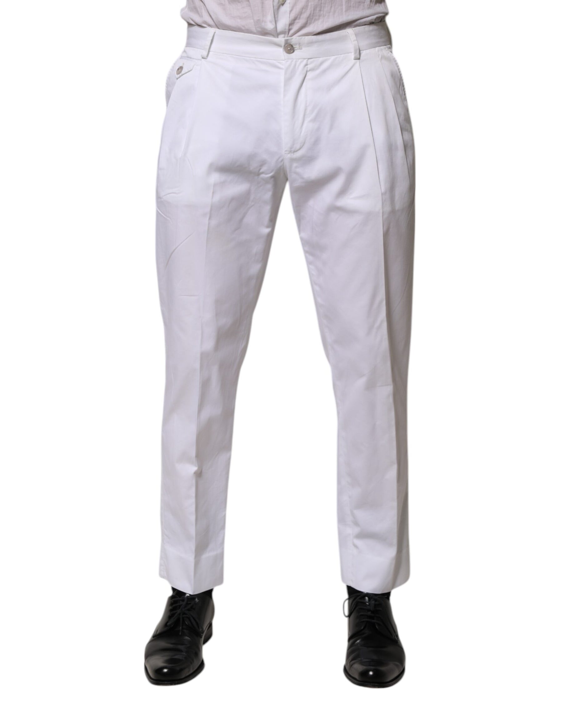 Dolce & Gabbana White Cotton Dress Slim Formal Trouser Pants | Regal Royce