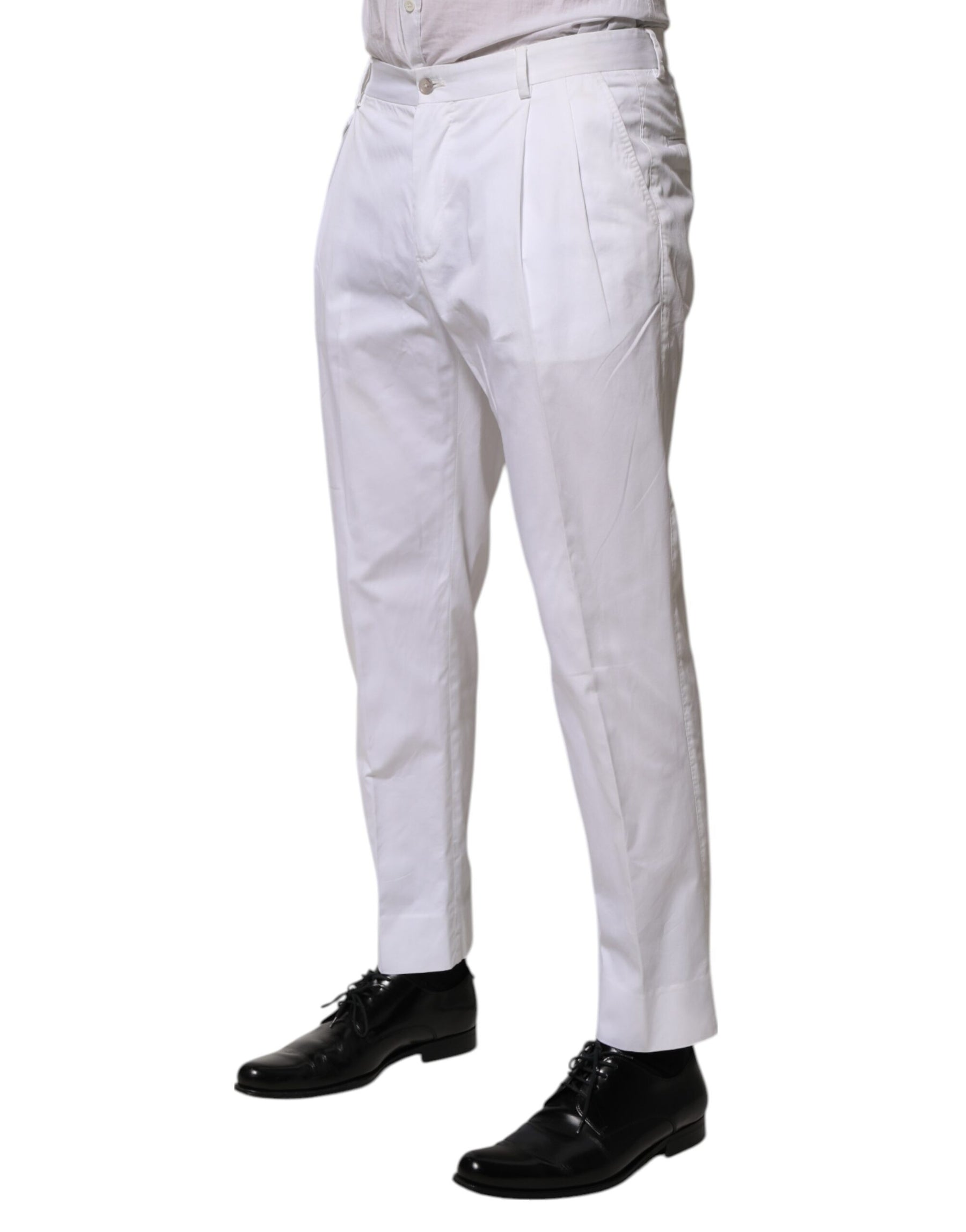 Dolce & Gabbana White Cotton Dress Slim Formal Trouser Pants | Regal Royce