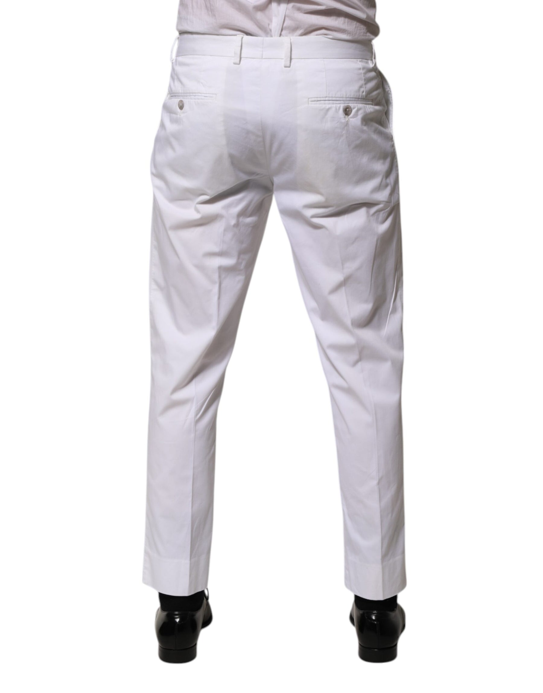 Dolce & Gabbana White Cotton Dress Slim Formal Trouser Pants | Regal Royce