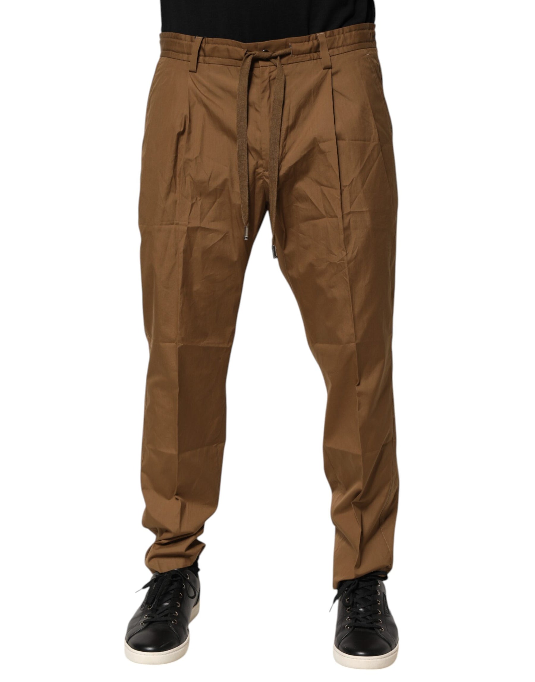 Dolce & Gabbana Brown Cotton Chino Mid Waist Men Jogger Pants | Regal Royce