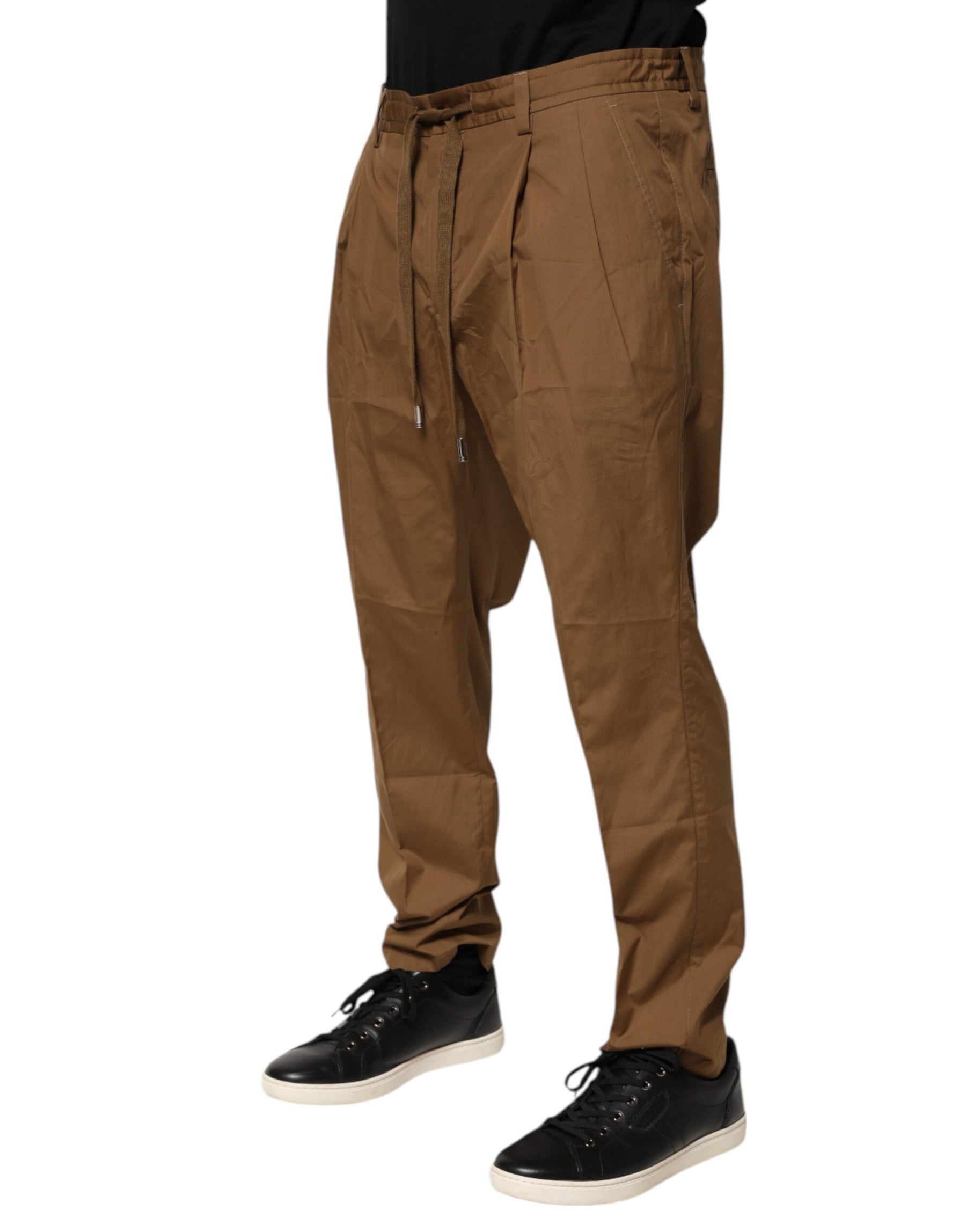 Dolce & Gabbana Brown Cotton Chino Mid Waist Men Jogger Pants | Regal Royce