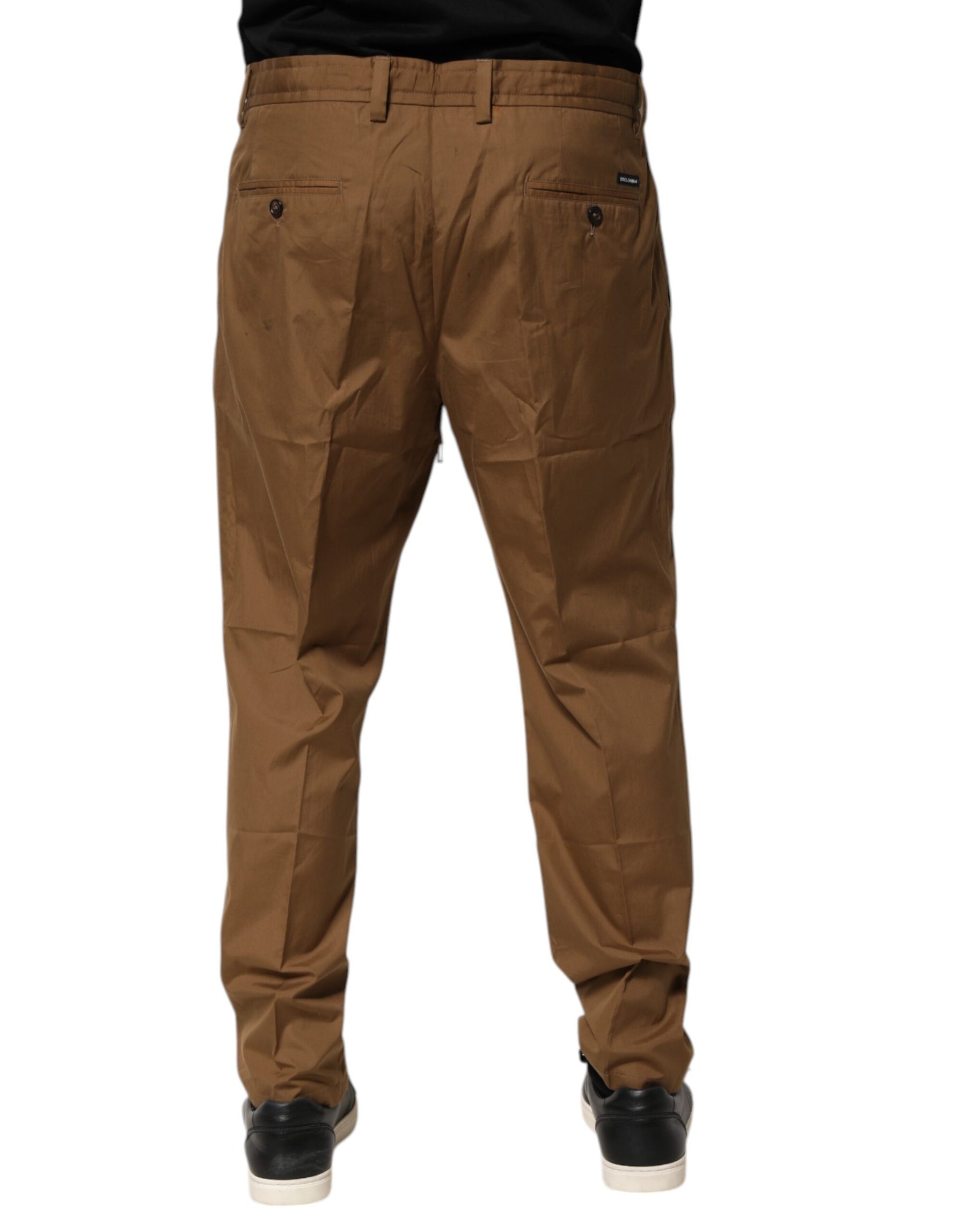 Dolce & Gabbana Brown Cotton Chino Mid Waist Men Jogger Pants | Regal Royce
