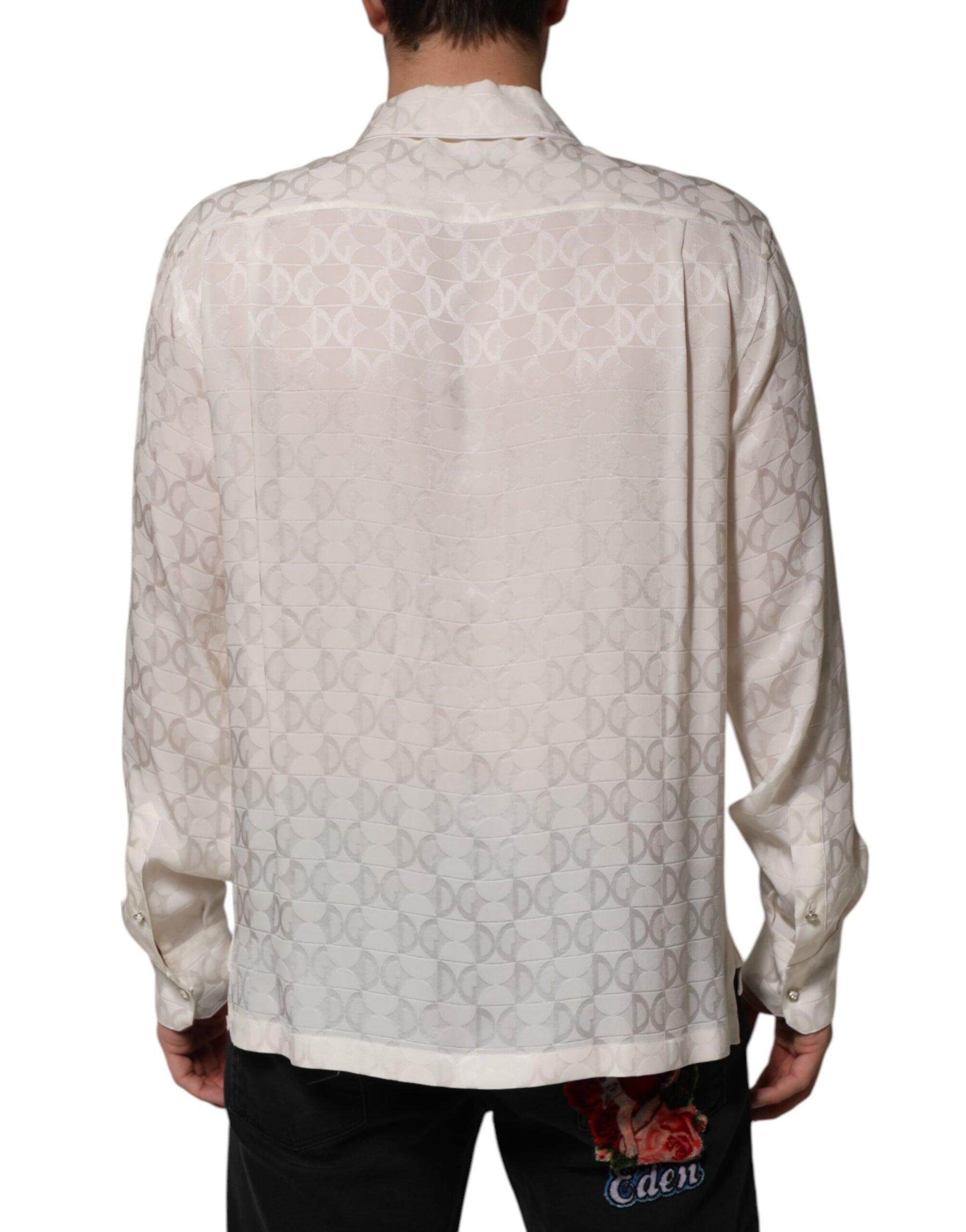 Dolce & Gabbana White Silk DG Logo Print Long Sleeves Shirt | Regal Royce