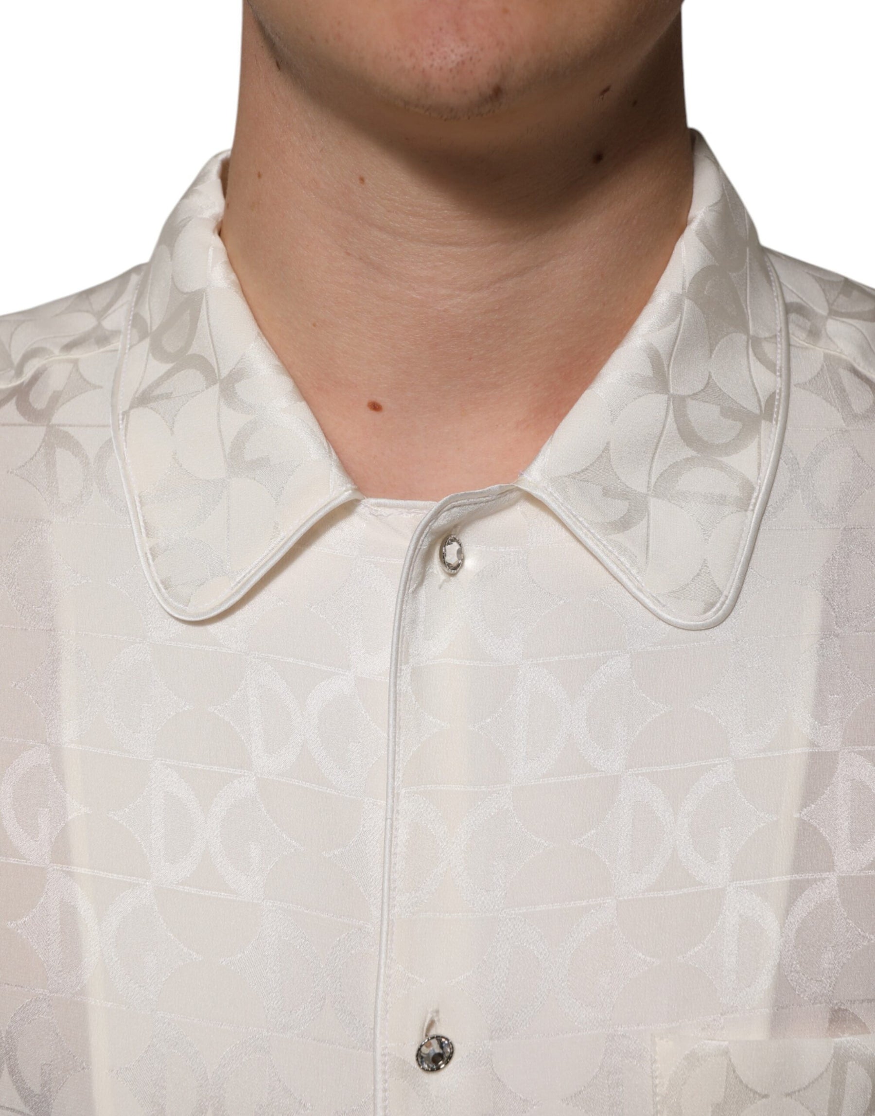 Dolce & Gabbana White Silk DG Logo Print Long Sleeves Shirt | Regal Royce