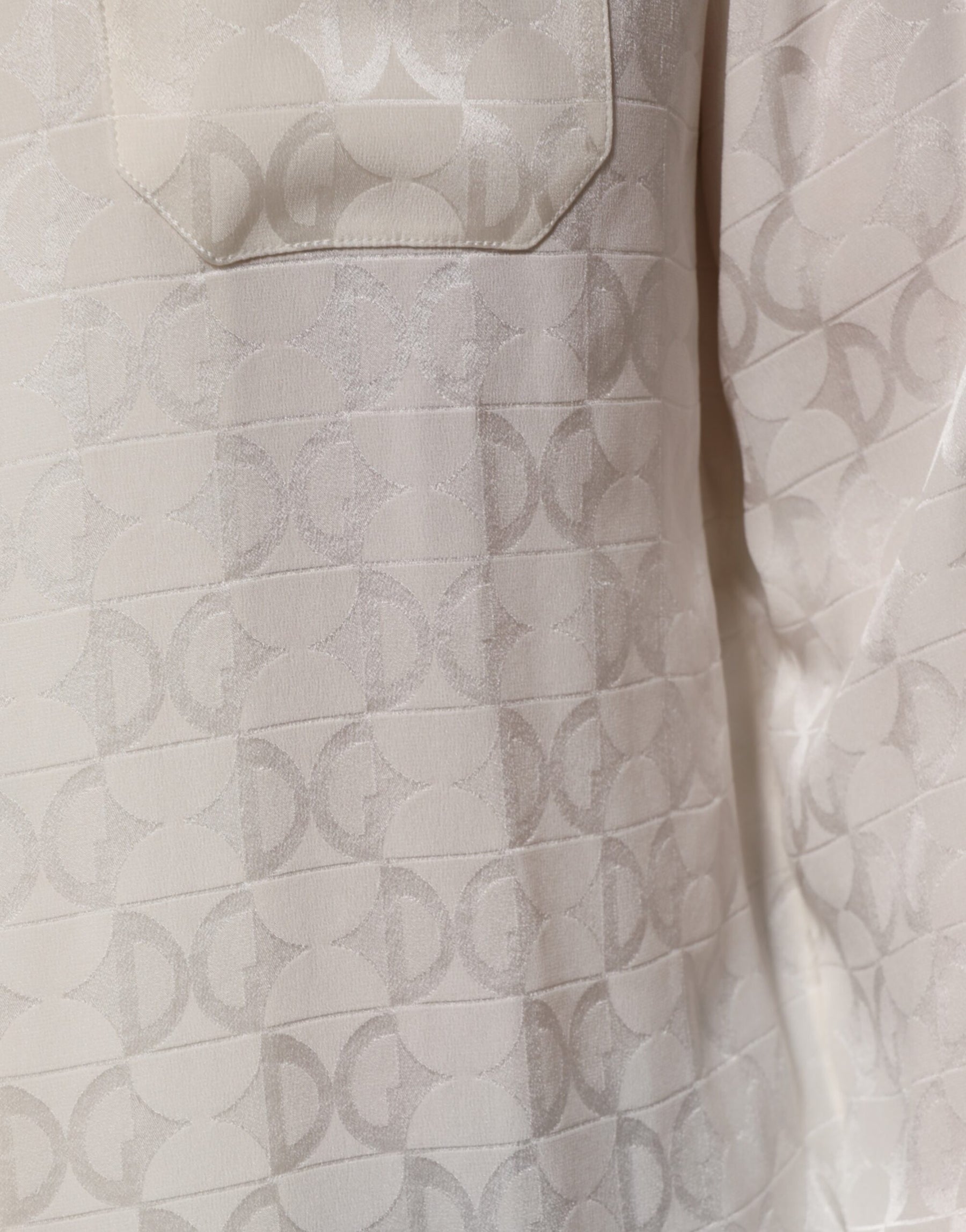 Dolce & Gabbana White Silk DG Logo Print Long Sleeves Shirt | Regal Royce