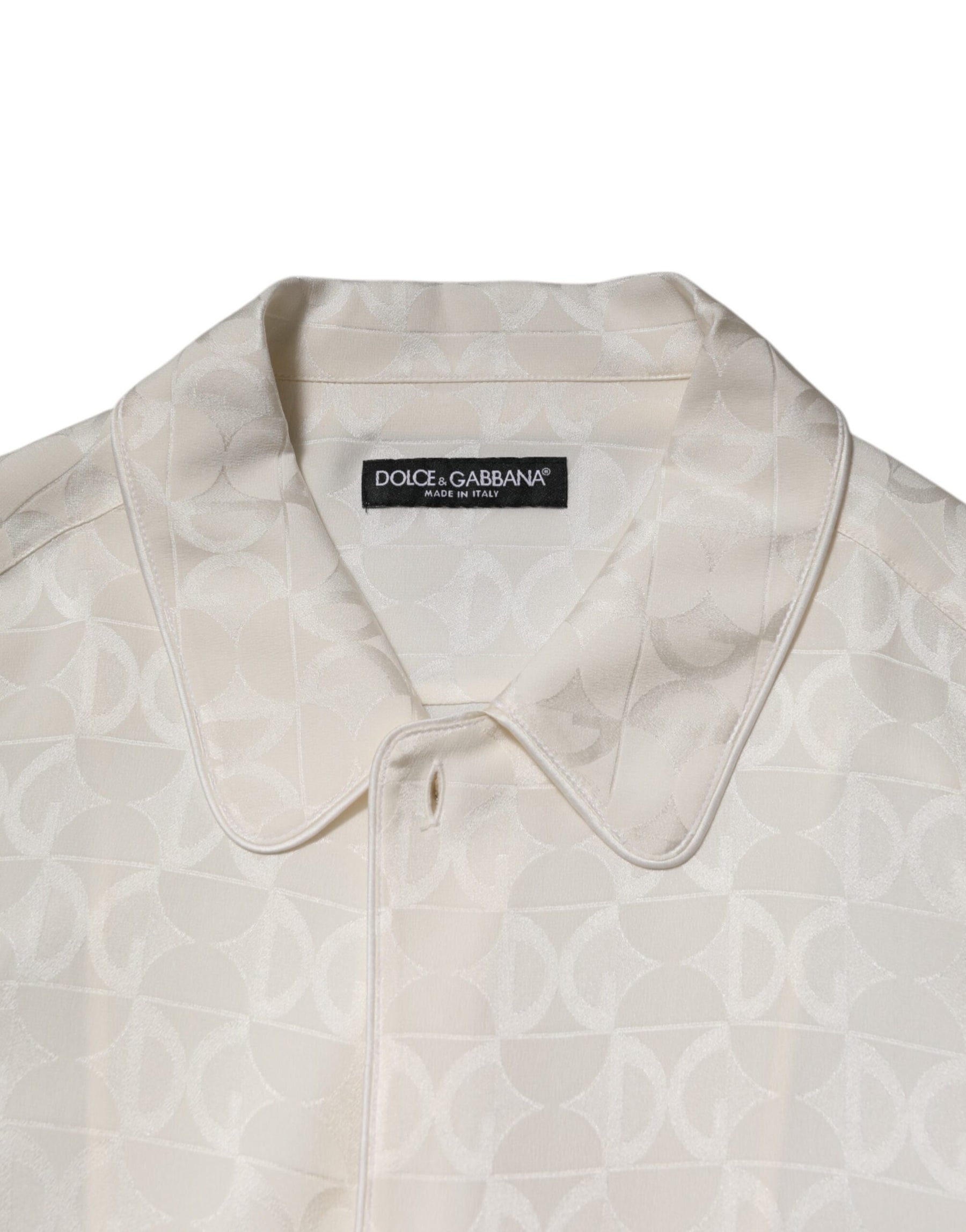 Dolce & Gabbana White Silk DG Logo Print Long Sleeves Shirt | Regal Royce