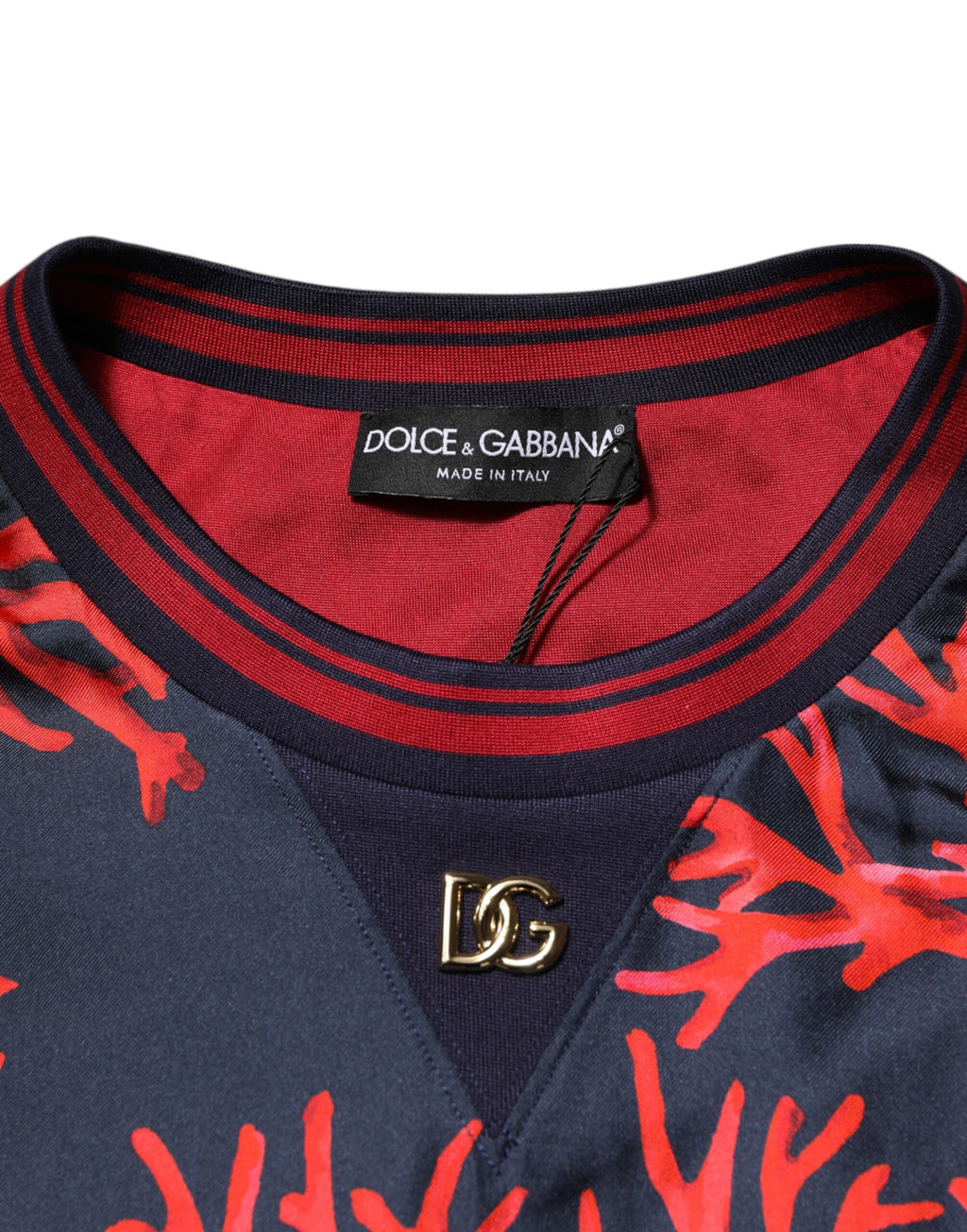 Dolce & Gabbana Navy Red Silk Coral Print Pullover Sweater
