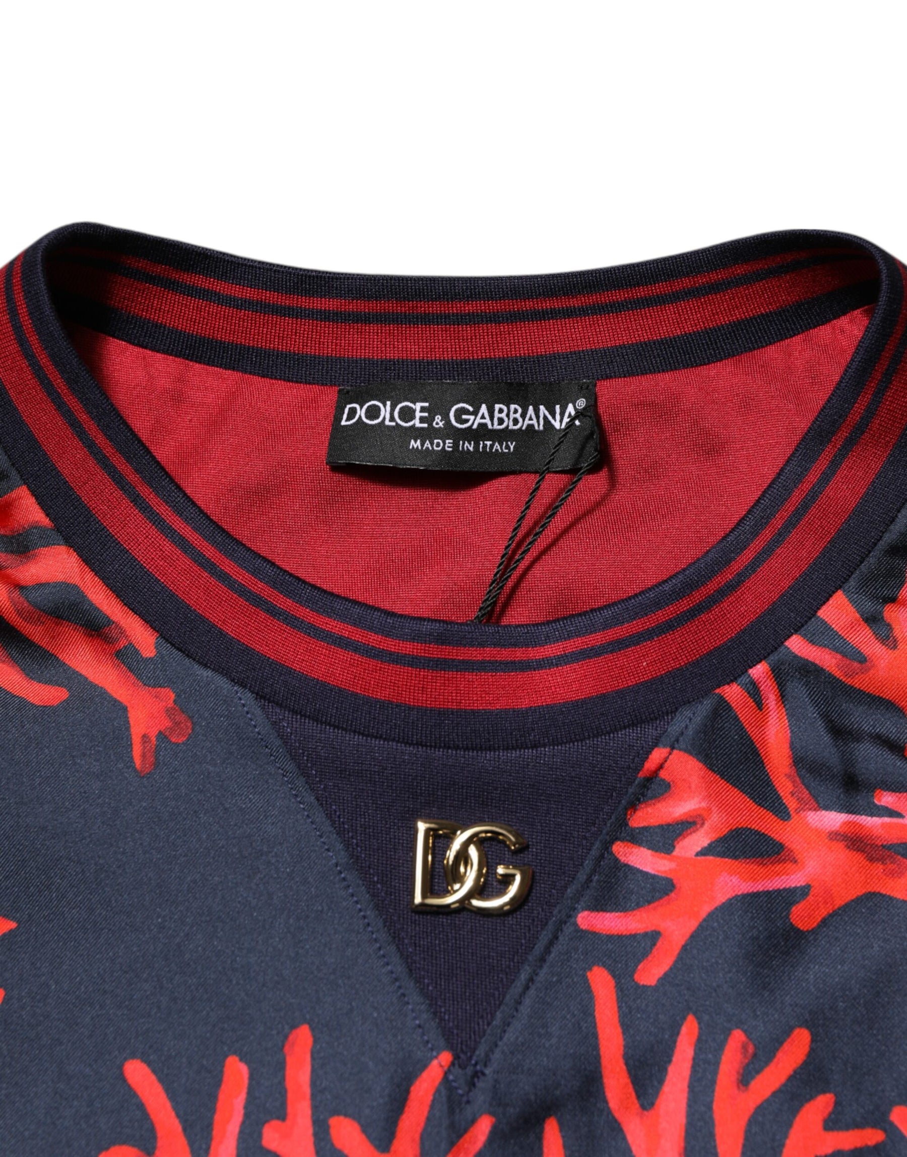 Dolce & Gabbana Navy Red Silk Coral Print Pullover Sweater | Regal Royce