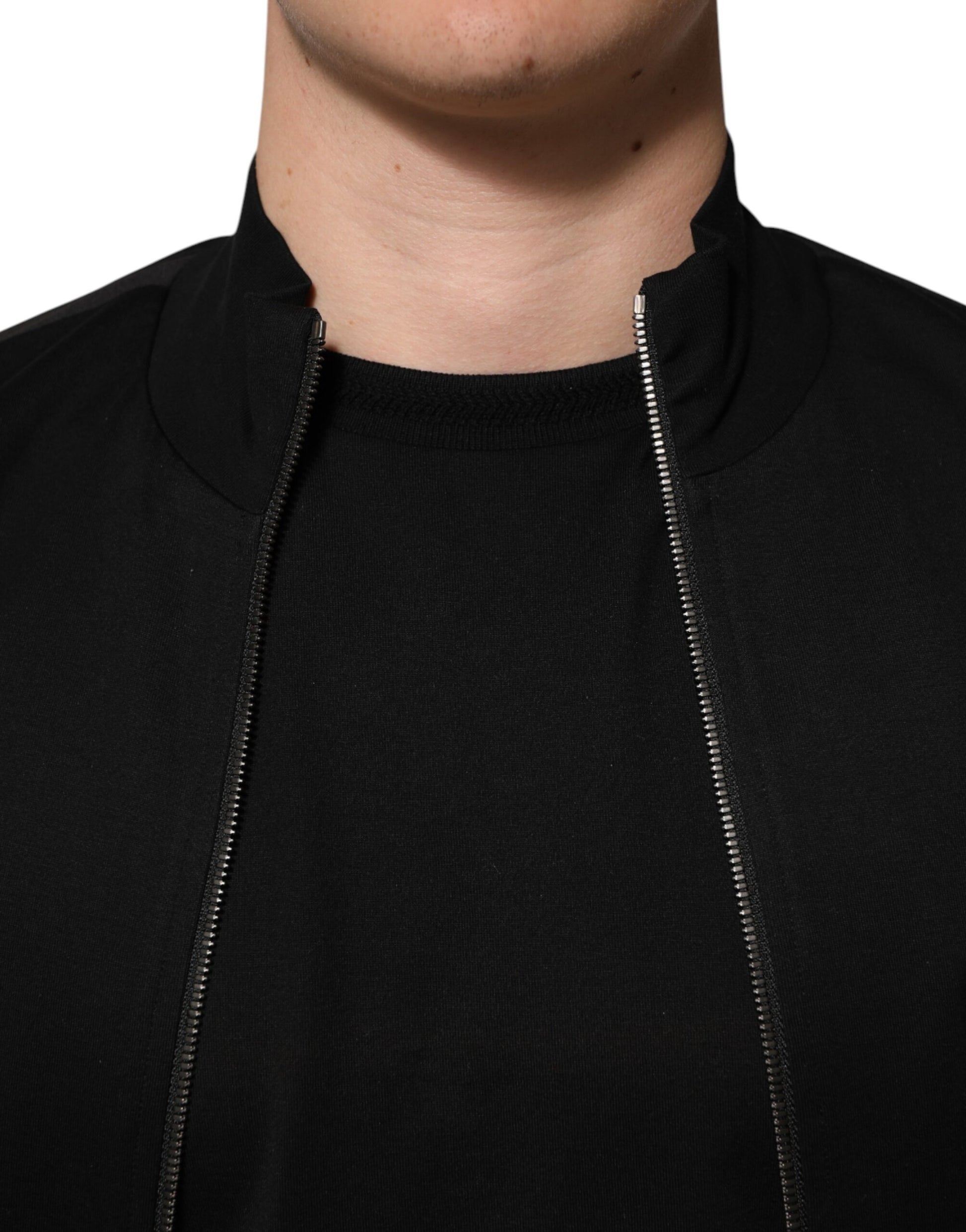 Dolce & Gabbana Black Cotton Logo Full Zip Men Bomber Jacket