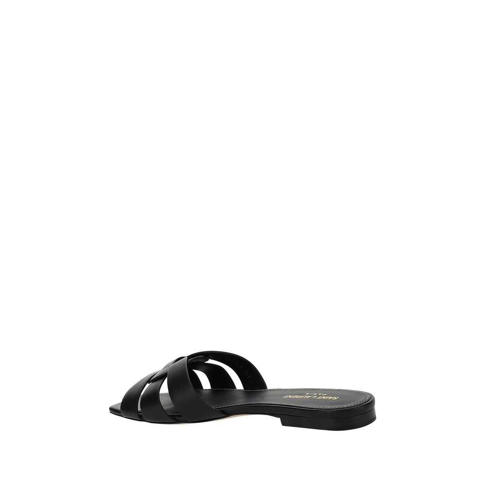 Saint Laurent Black Calf Leather Bos Taurus Flat Sandals | Regal Royce