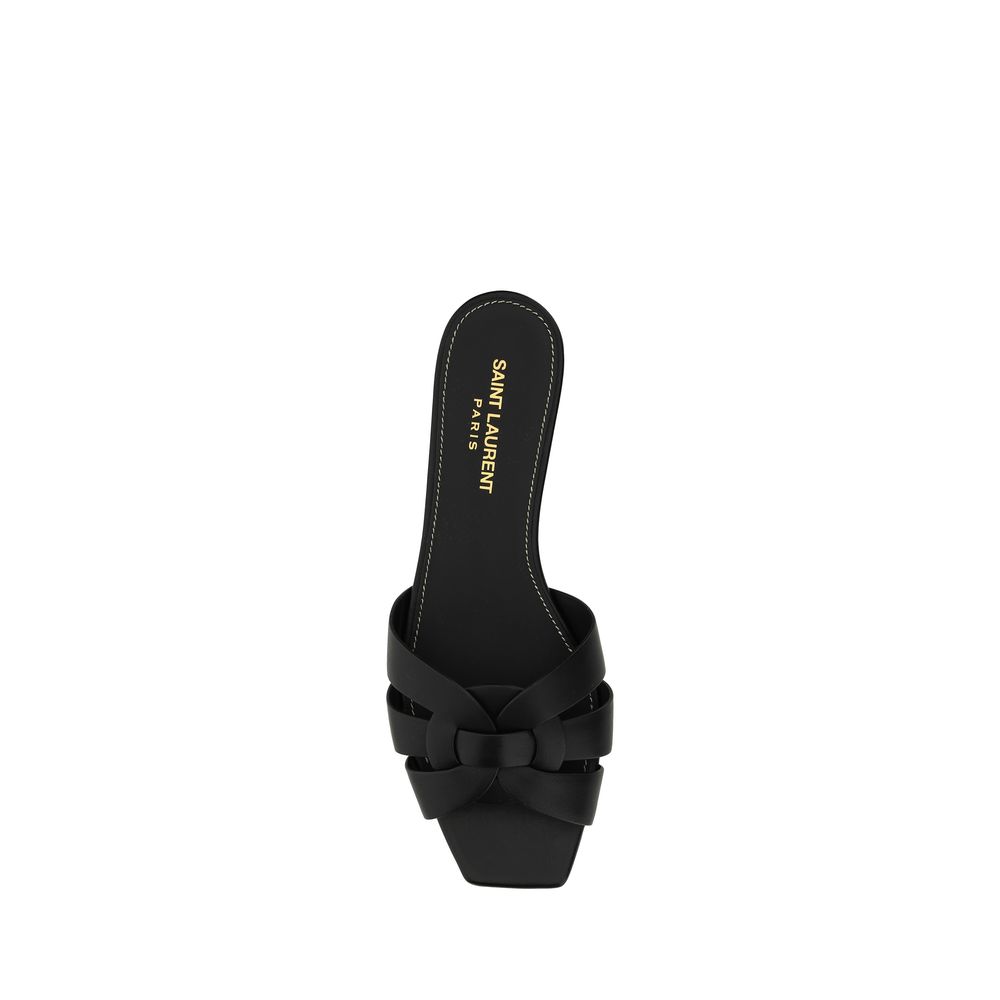 Saint Laurent Black Calf Leather Bos Taurus Flat Sandals | Regal Royce