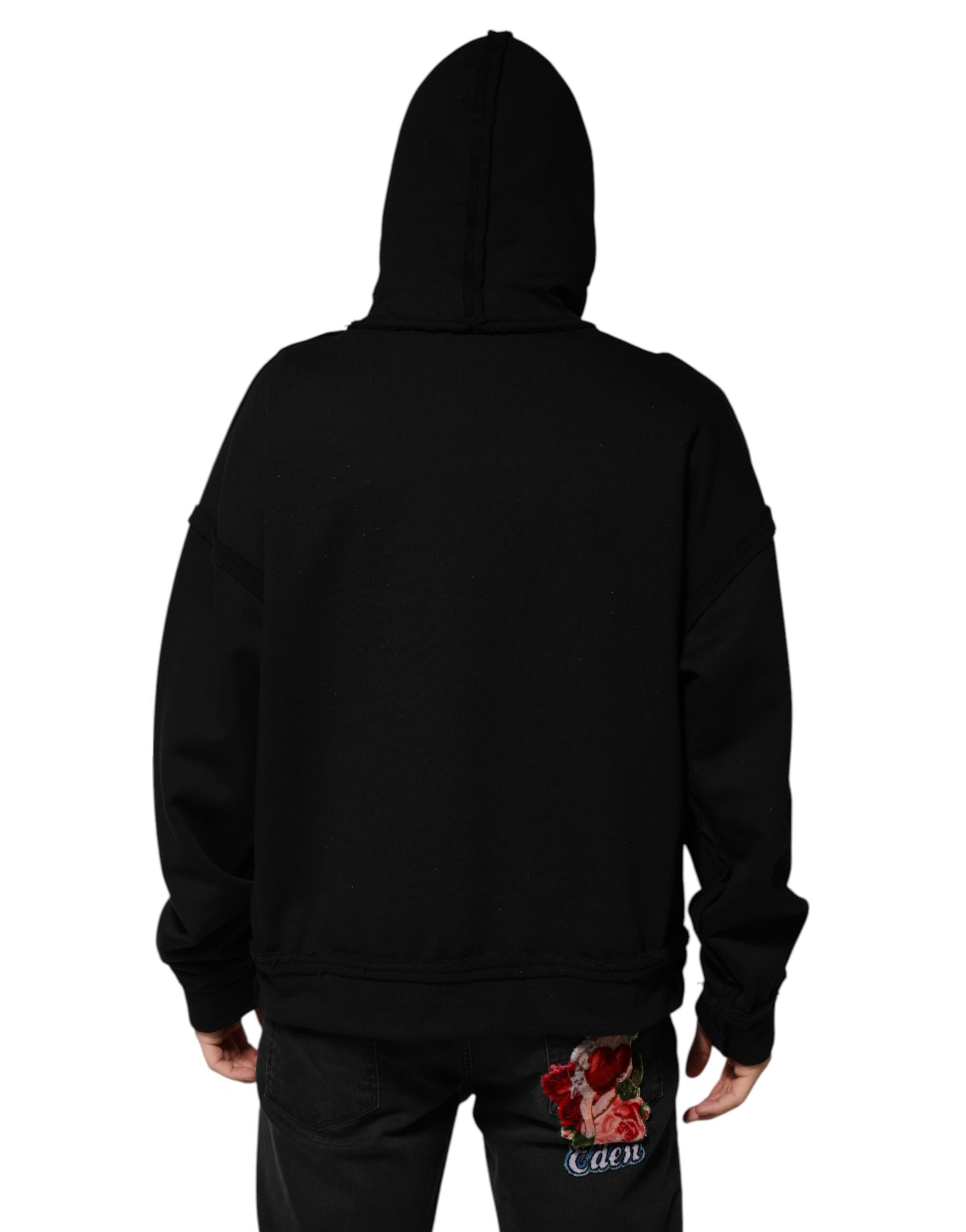Dolce & Gabbana Black Printed Hoodie Crystal Embellished Jacket | Regal Royce