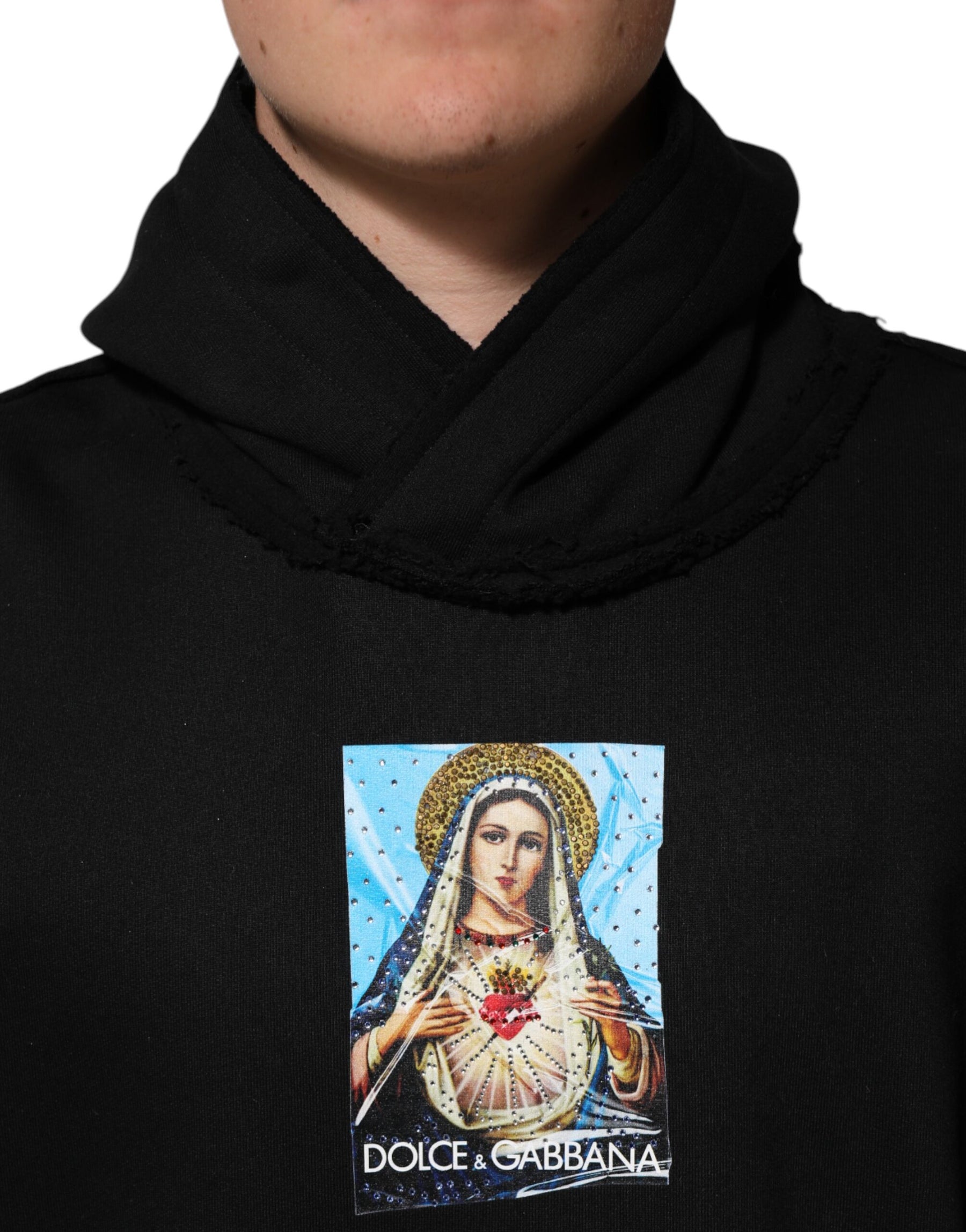 Dolce & Gabbana Black Printed Hoodie Crystal Embellished Jacket | Regal Royce