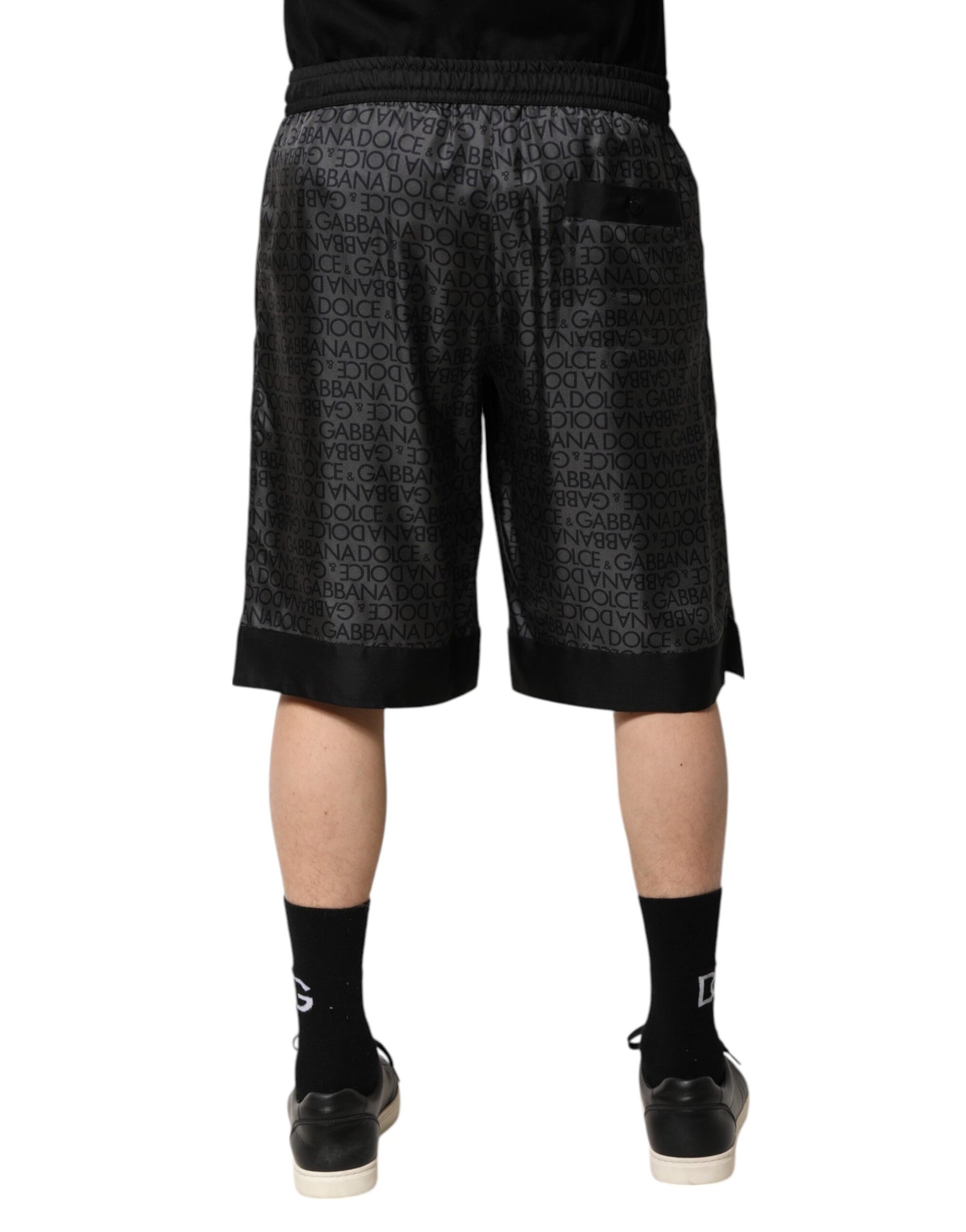 Dolce & Gabbana Gray Black Silk DG Logo Men Bermuda Shorts | Regal Royce