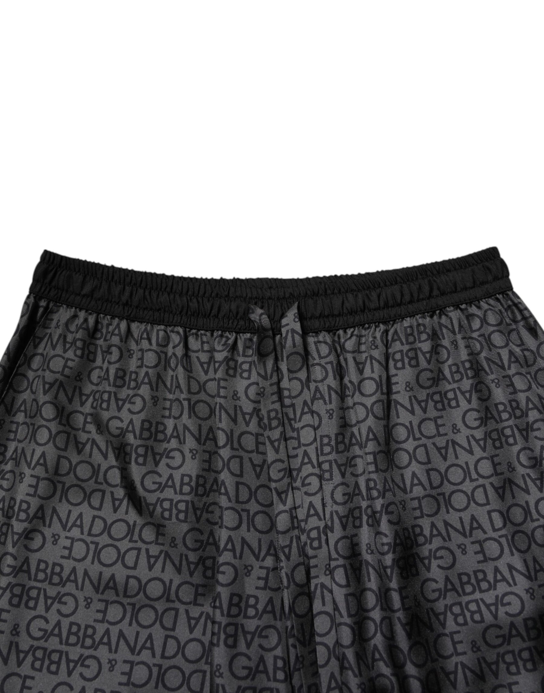 Dolce & Gabbana Gray Black Silk DG Logo Men Bermuda Shorts | Regal Royce