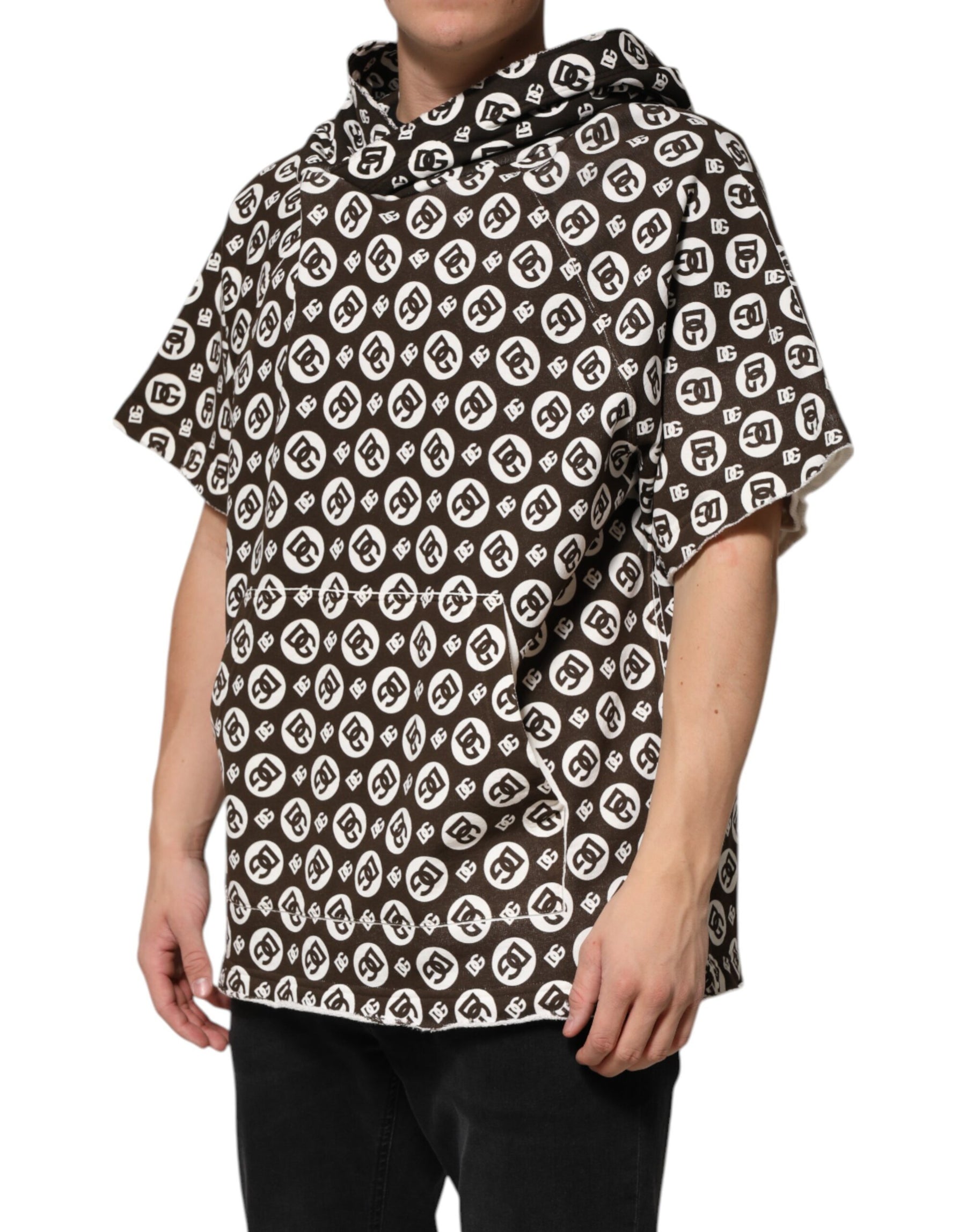 Dolce & Gabbana Brown White DG Logo Short Hoodie Sweater | Regal Royce