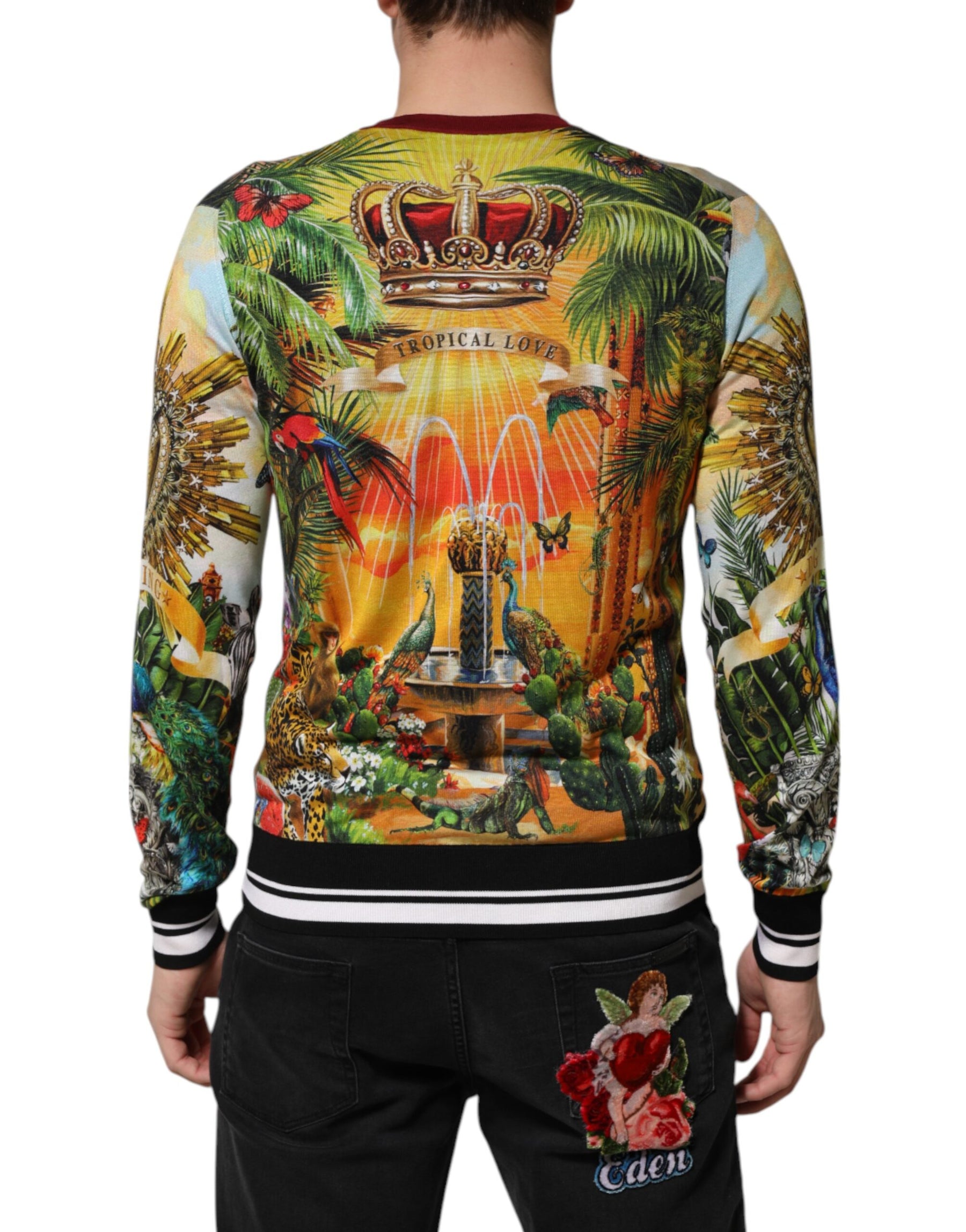 Dolce & Gabbana Tropical Heart Crown Silk Pullover Sweater | Regal Royce