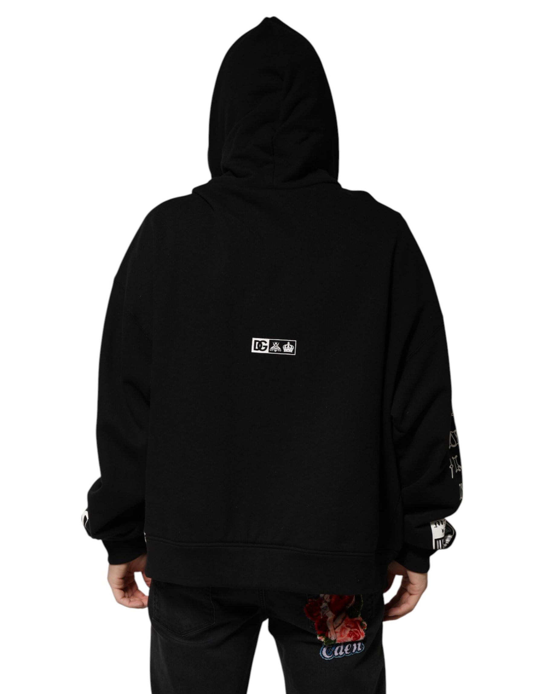 Dolce & Gabbana Black Cotton DG Milano Logo Print Hoodie Sweater | Regal Royce