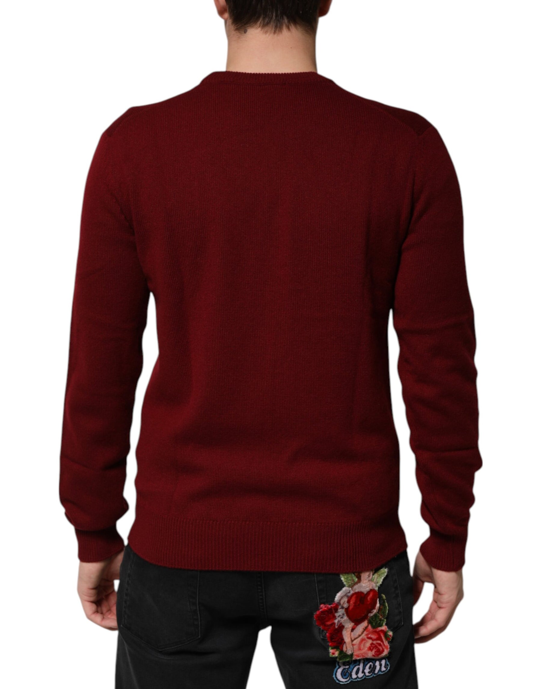Dolce & Gabbana Burgundy Cashmere Lion Crest Pullover Sweater | Regal Royce