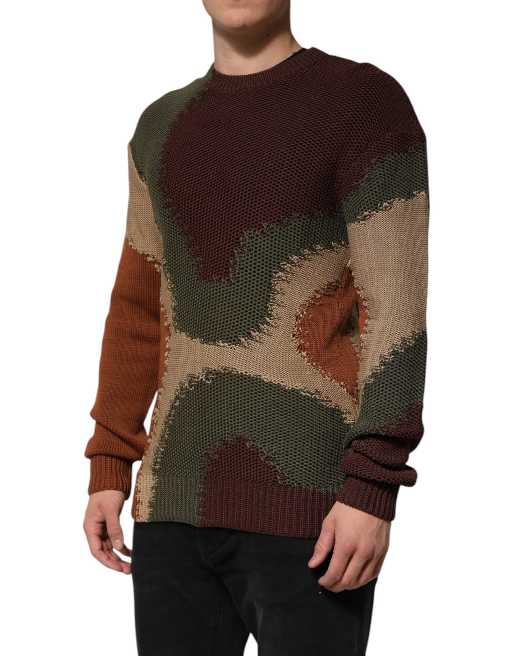 Dolce & Gabbana Multicolor Cotton Abstract Men Pullover Sweater | Regal Royce