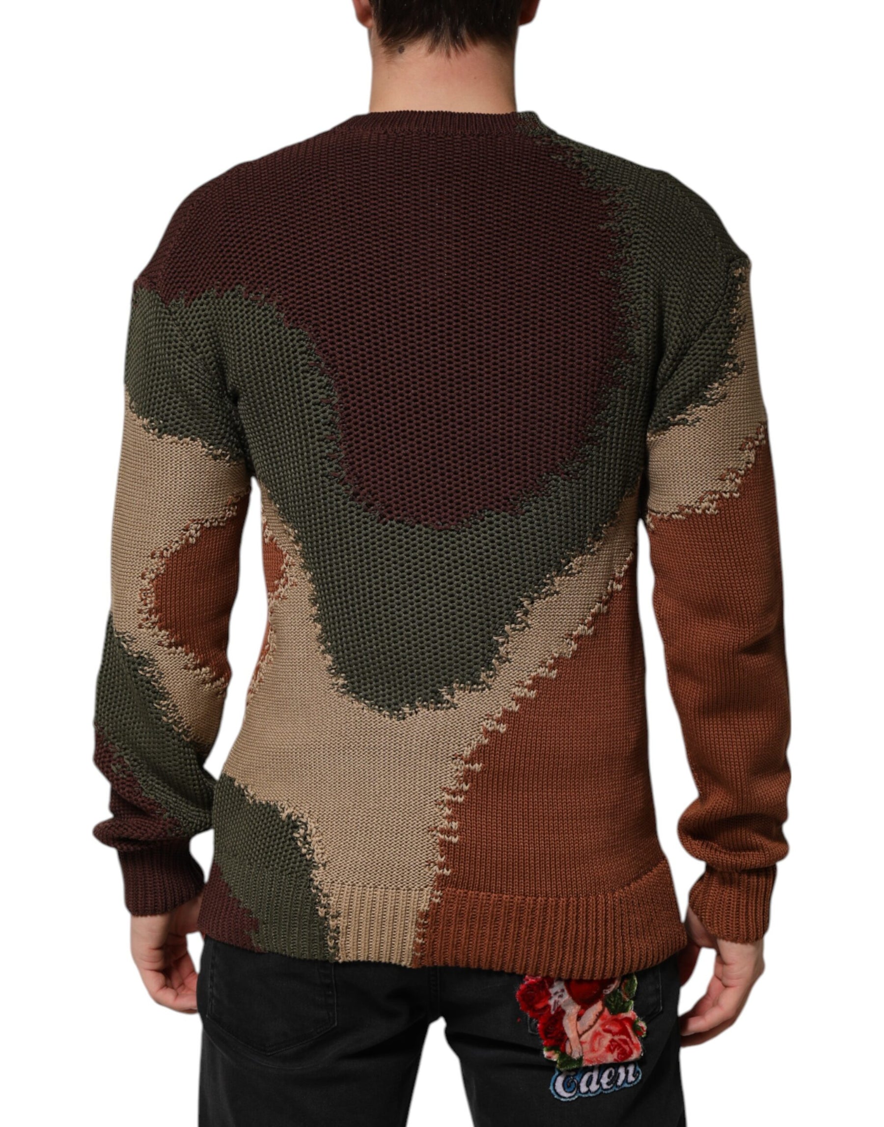Dolce & Gabbana Multicolor Cotton Abstract Men Pullover Sweater | Regal Royce